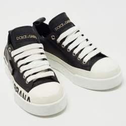 Dolce & Gabbana Black/White Leather Portofino Low Top Sneakers