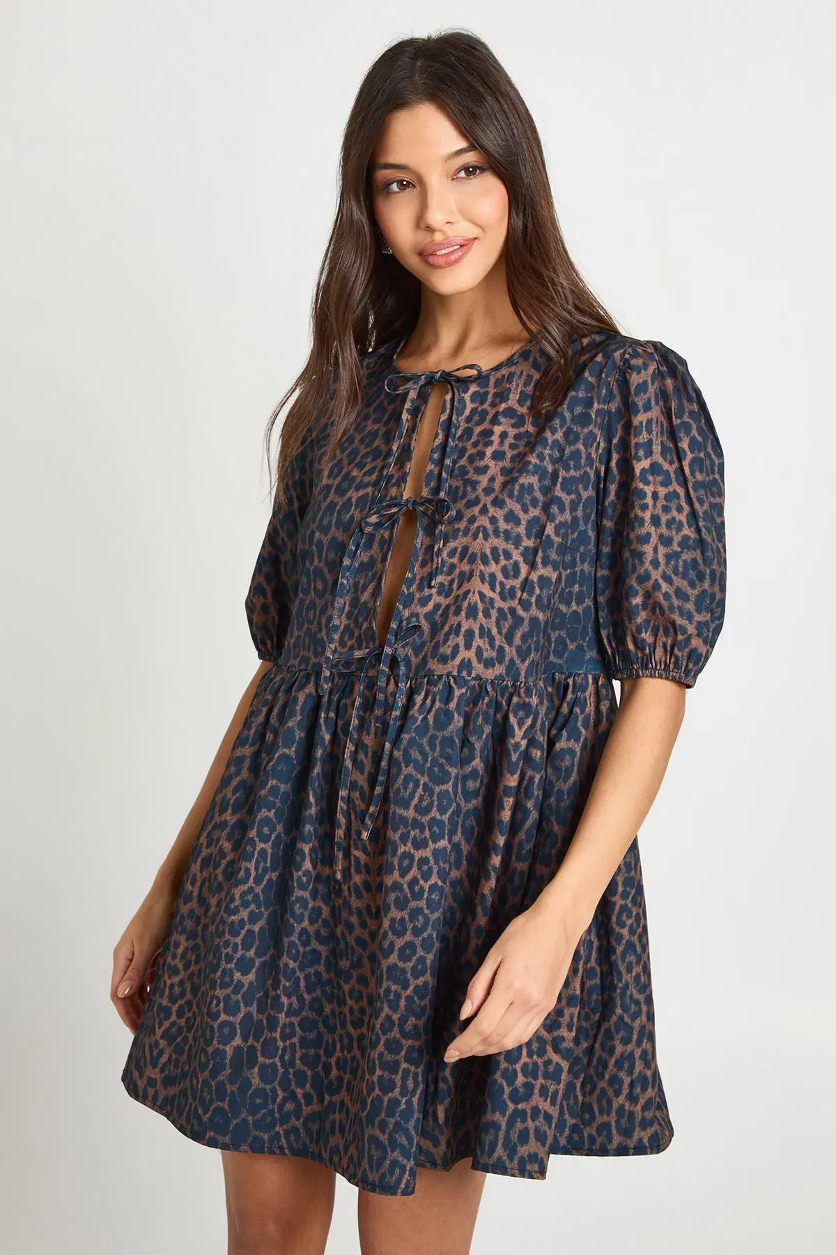 Leopard Tie Front Mini Dress