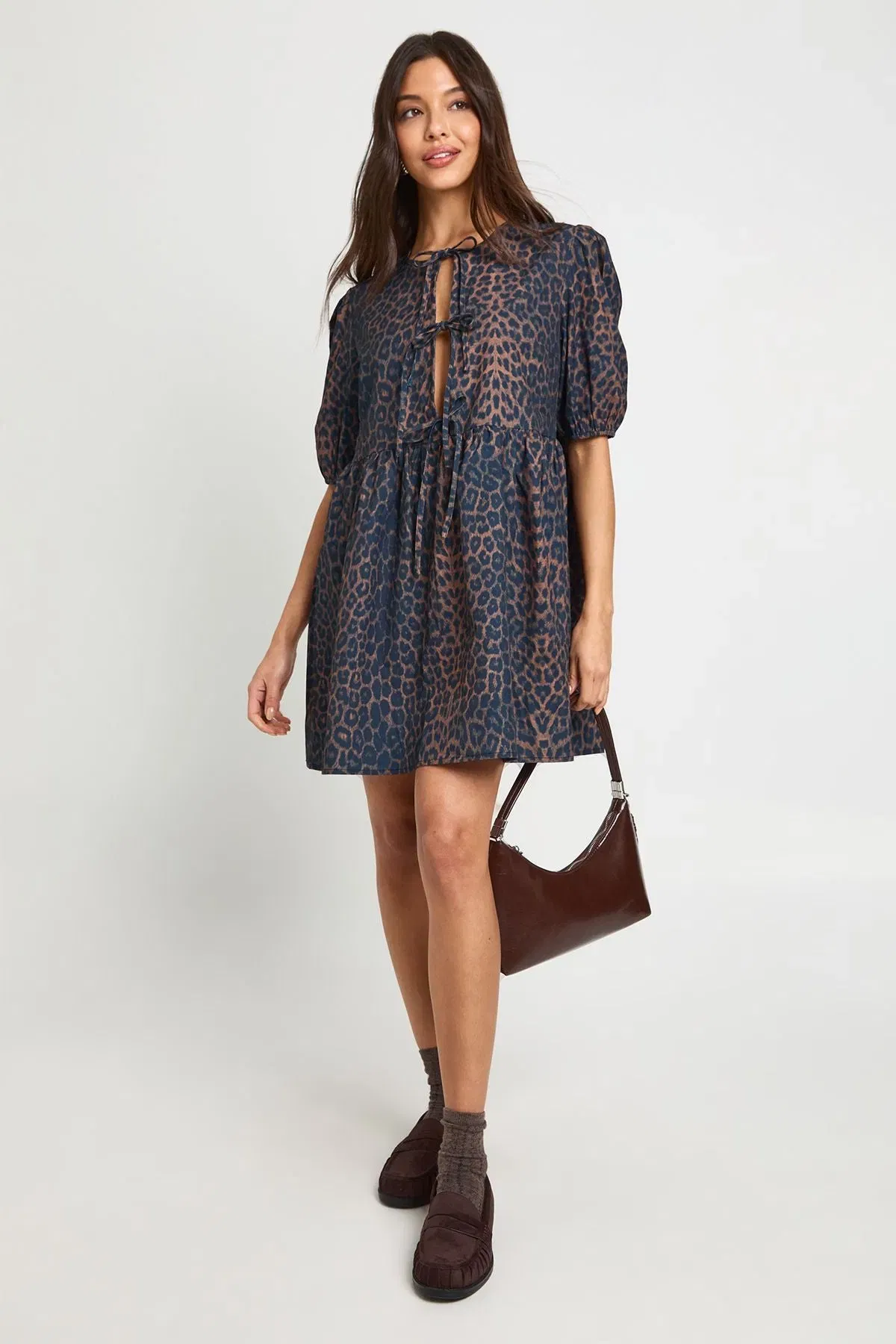 Leopard Tie Front Mini Dress