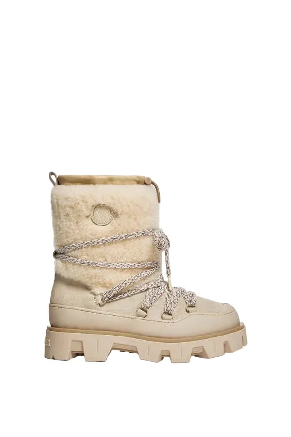 Moncler Peak Aprs Suede & Shearling Boots Light Beige
