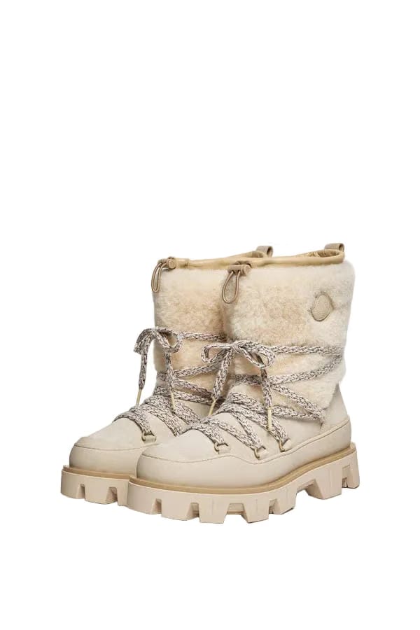 Moncler Peak Aprs Suede & Shearling Boots Light Beige