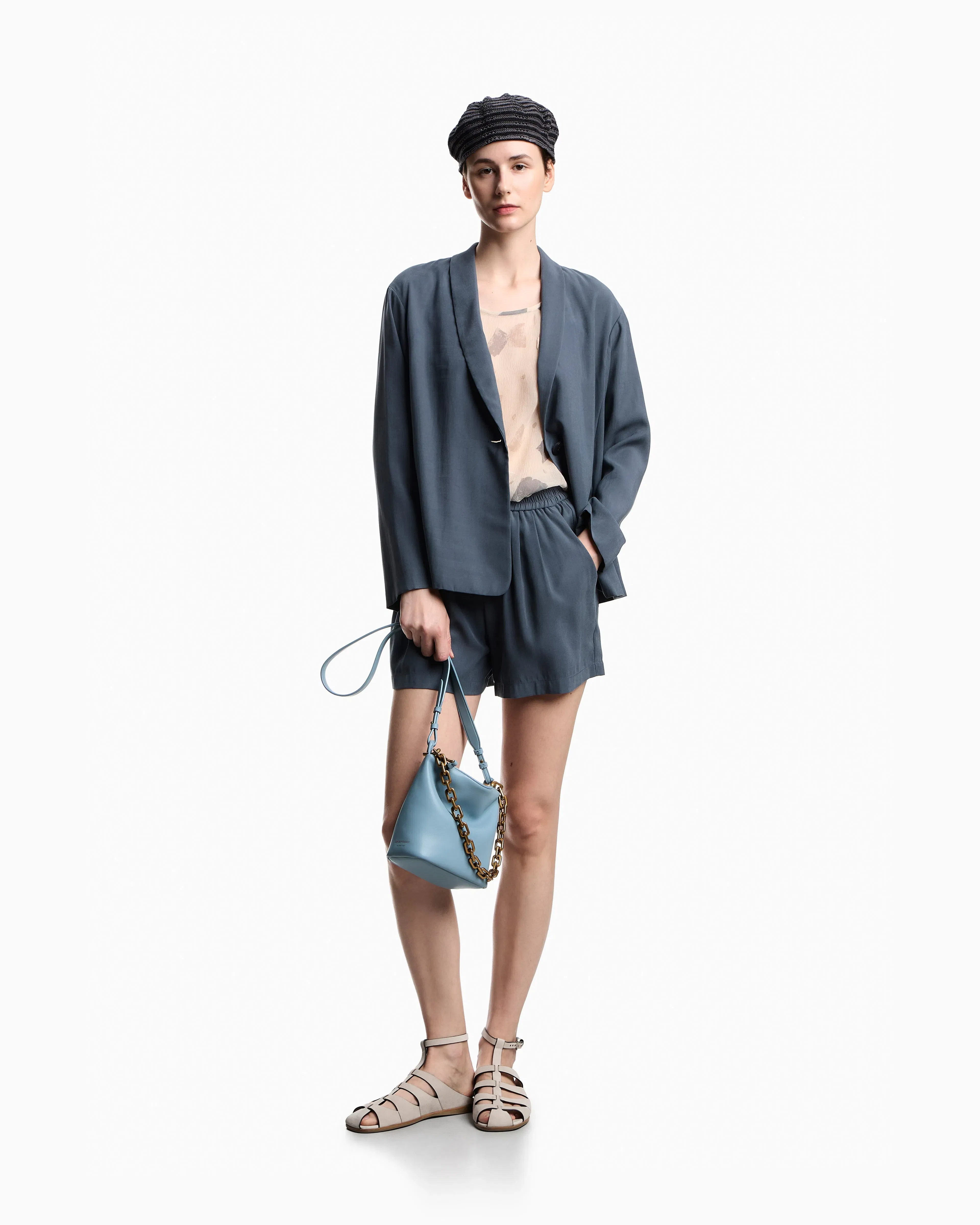 Emporio Armani Washed twill single-breasted jacket with shawl collar