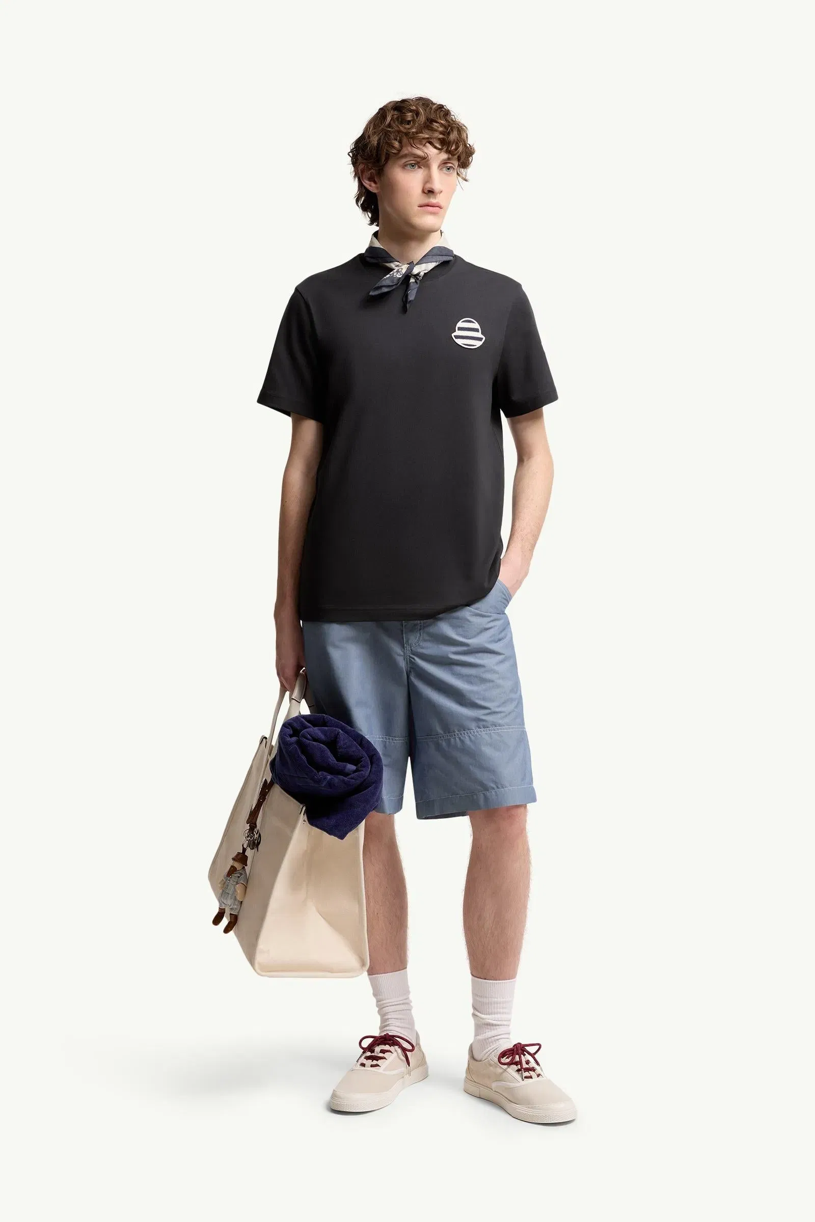 Moncler Striped Logo Cotton Jersey T-Shirt Navy Blue Navy Blue