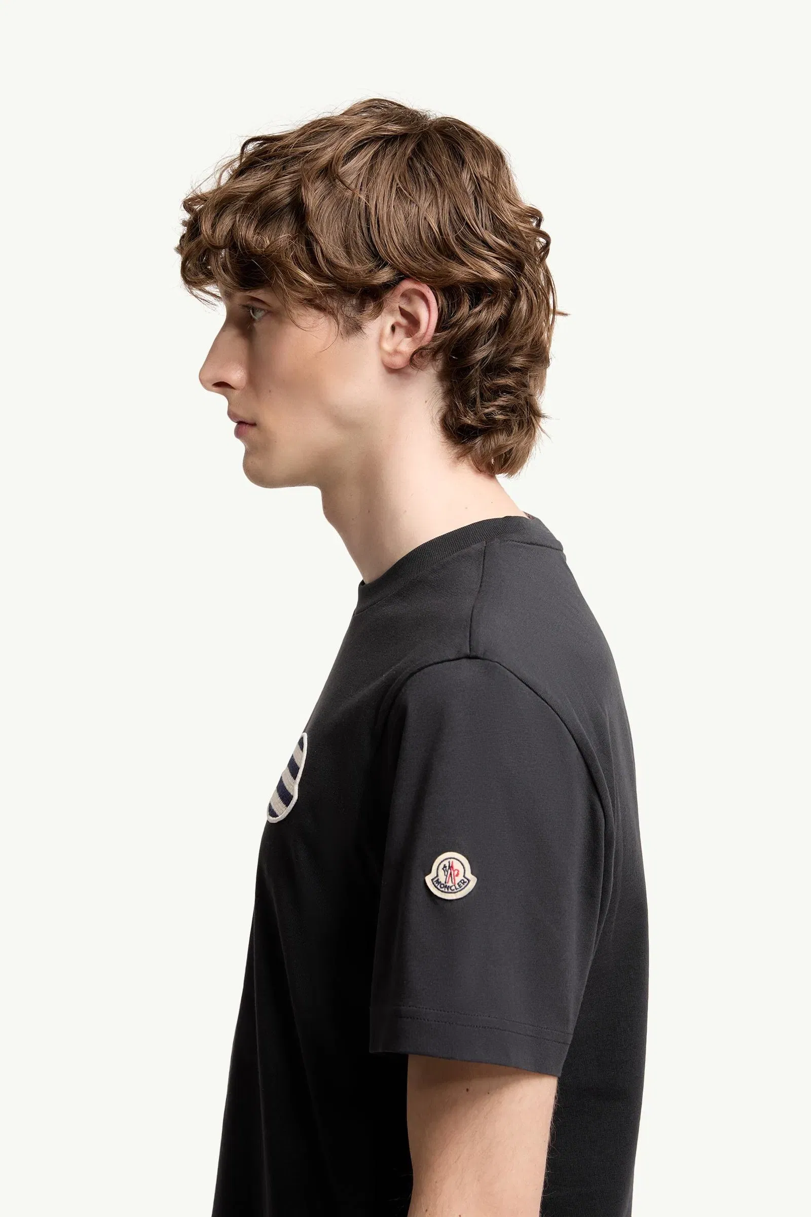 Moncler Striped Logo Cotton Jersey T-Shirt Navy Blue Navy Blue