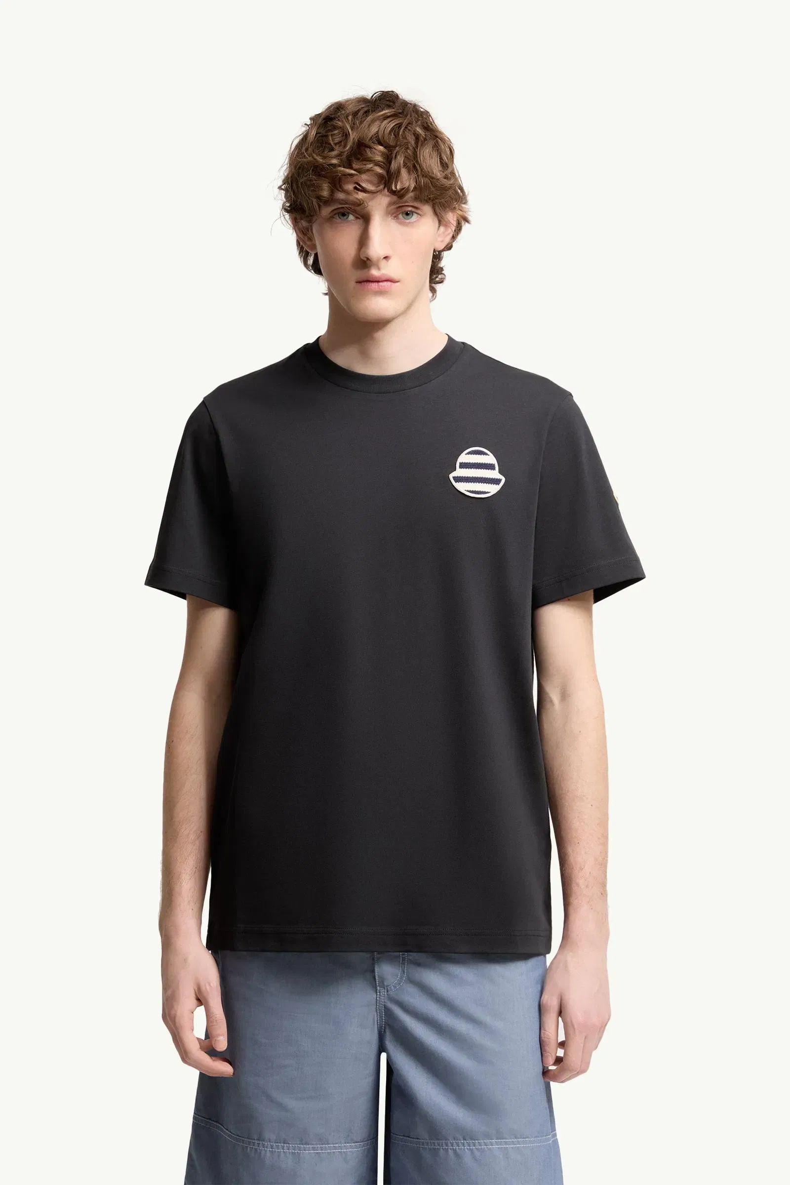 Moncler Striped Logo Cotton Jersey T-Shirt Navy Blue Navy Blue