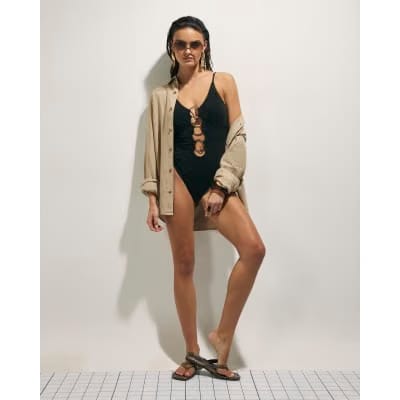 Black Metallic Ring Swimsuit