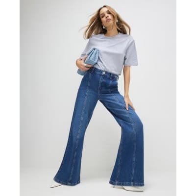Blue High Waisted Wide Leg Snaffle Jeans