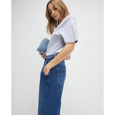 Blue High Waisted Wide Leg Snaffle Jeans