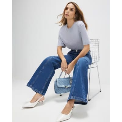 Blue High Waisted Wide Leg Snaffle Jeans