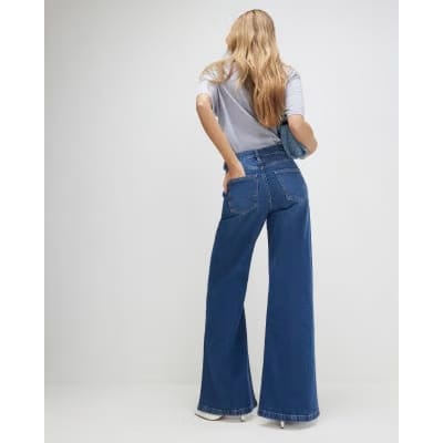 Blue High Waisted Wide Leg Snaffle Jeans