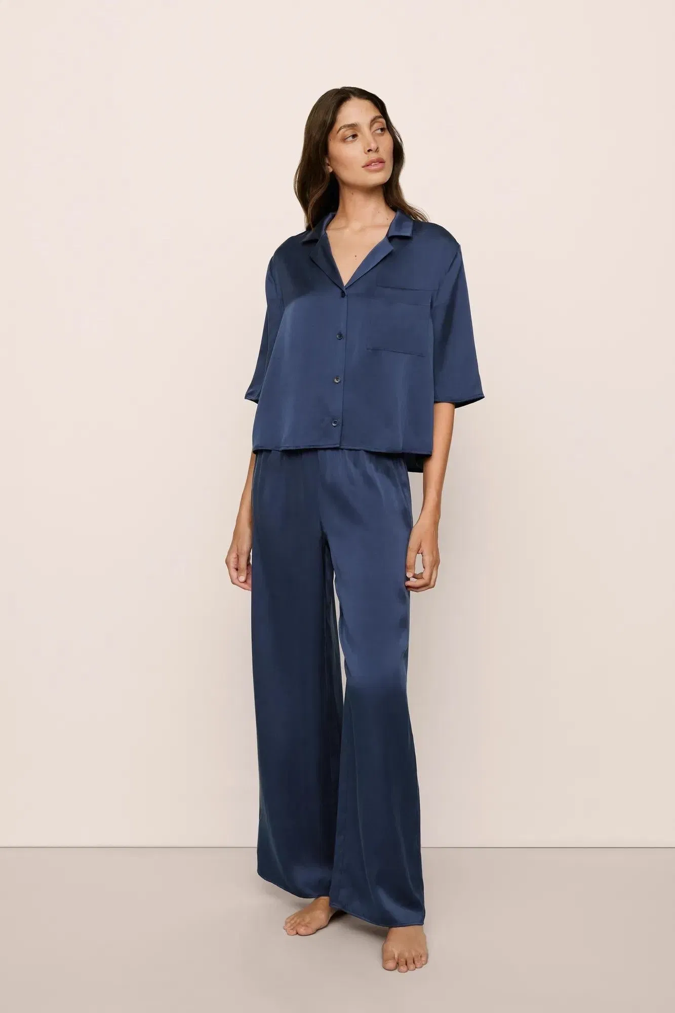 Inez Washable Silk Relaxed Wide Leg Pant PJ Set