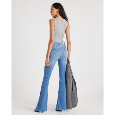 Blue High Waisted Sculpt Flared Jeans