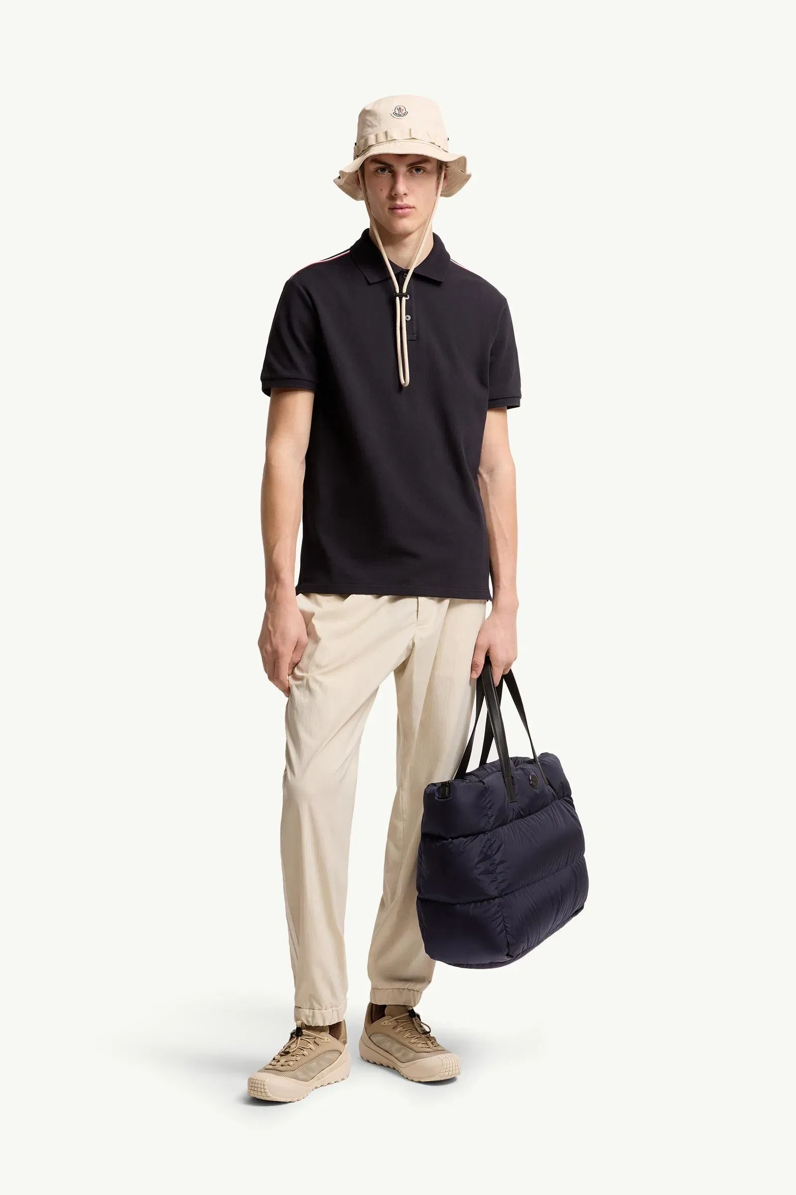 Moncler Tricolor-Trimmed Cotton Piquet Polo Shirt Dark Blue Dark Blue