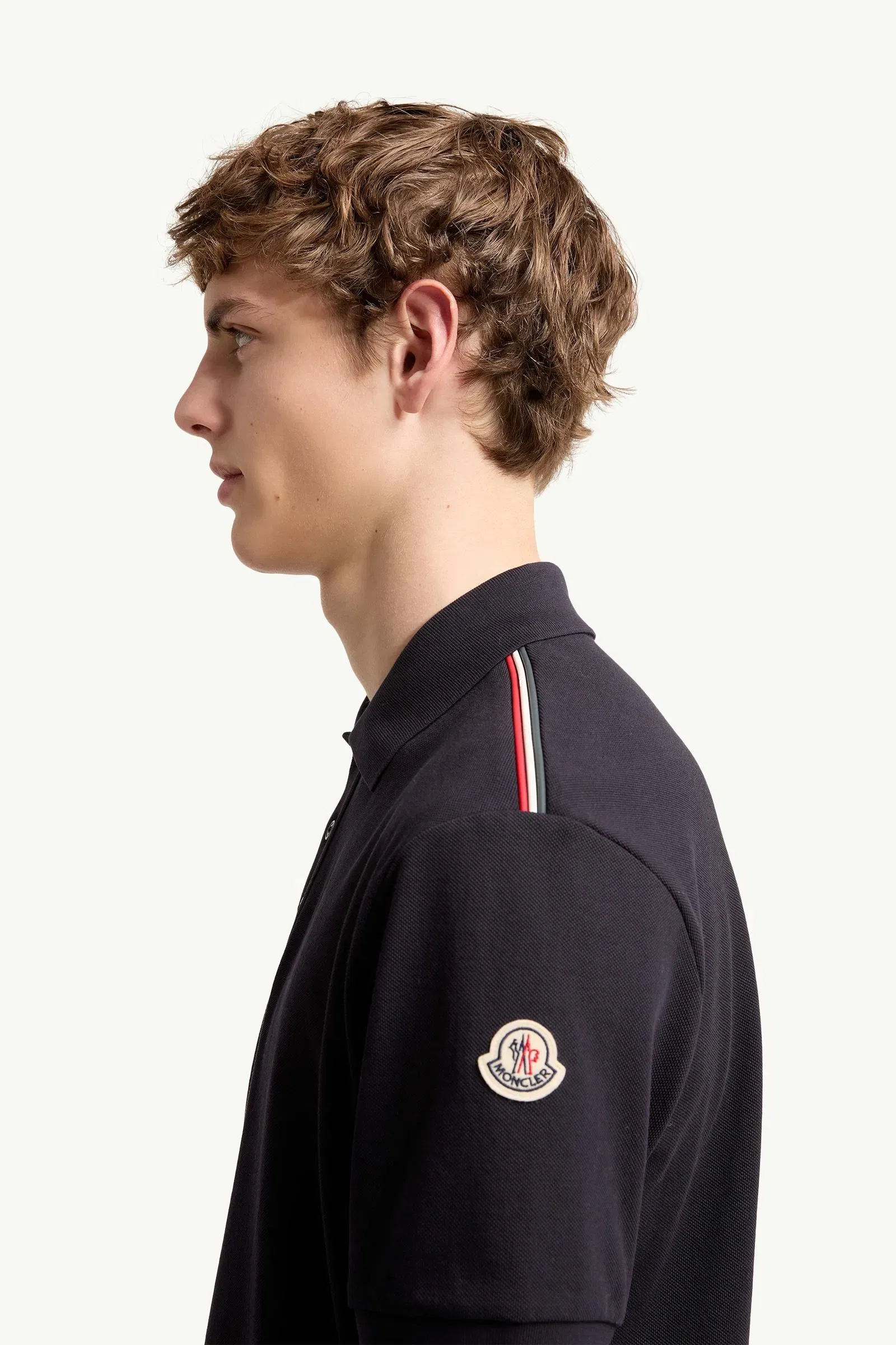 Moncler Tricolor-Trimmed Cotton Piquet Polo Shirt Dark Blue Dark Blue