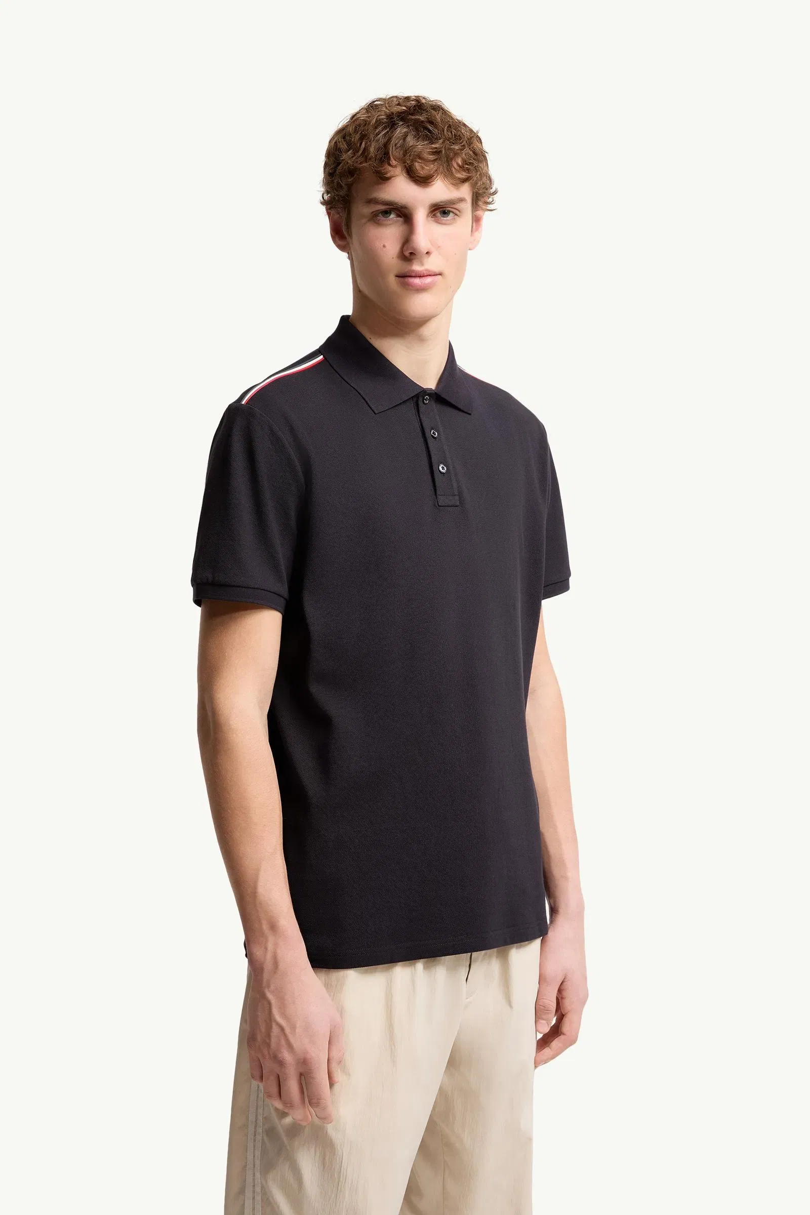 Moncler Tricolor-Trimmed Cotton Piquet Polo Shirt Dark Blue Dark Blue
