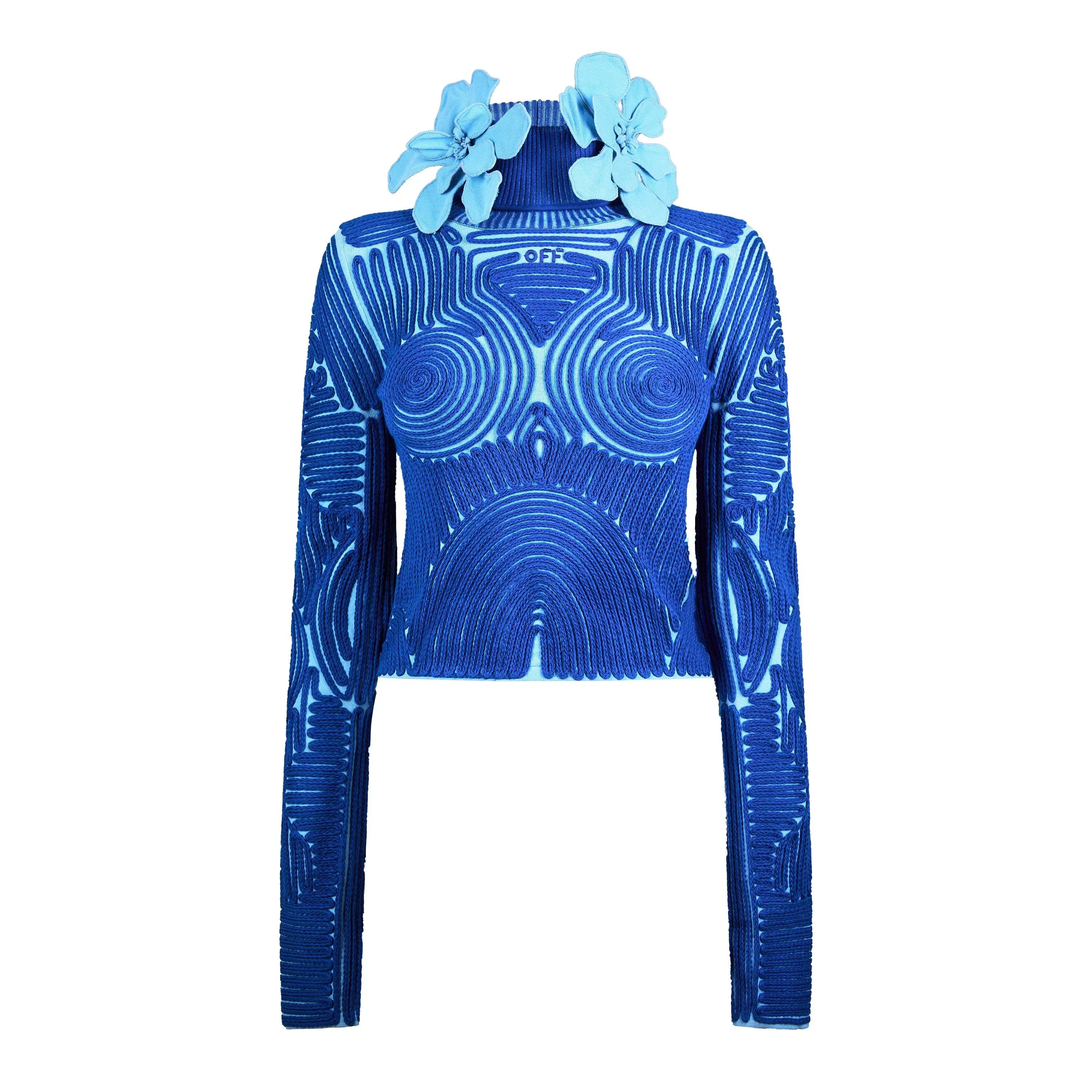 - Flower Embroidered Long Sleeve Funnel Neck Crew Neck Jumper