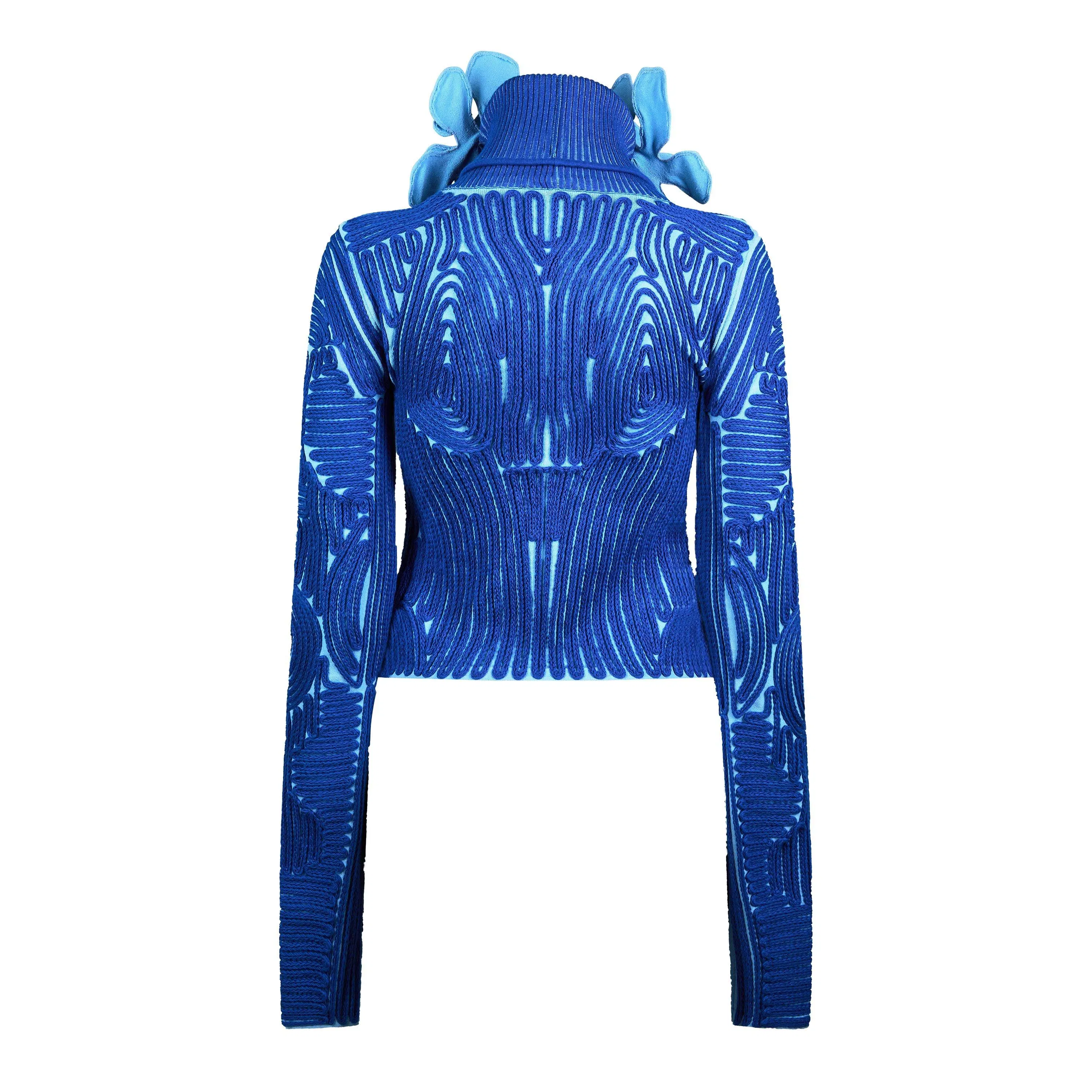 - Flower Embroidered Long Sleeve Funnel Neck Crew Neck Jumper