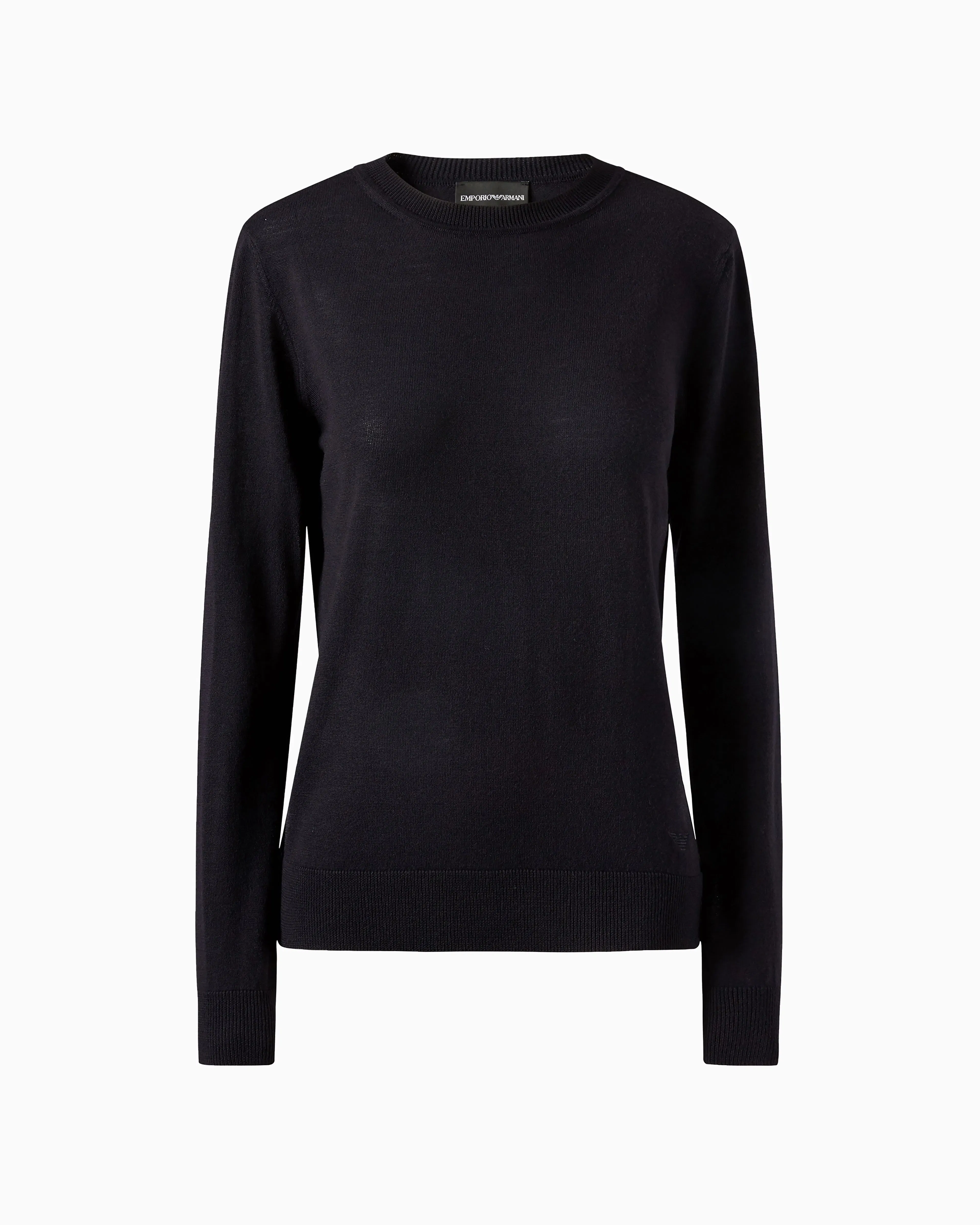 Emporio Armani Crew neck jumper in pure virgin wool with ribbed edges