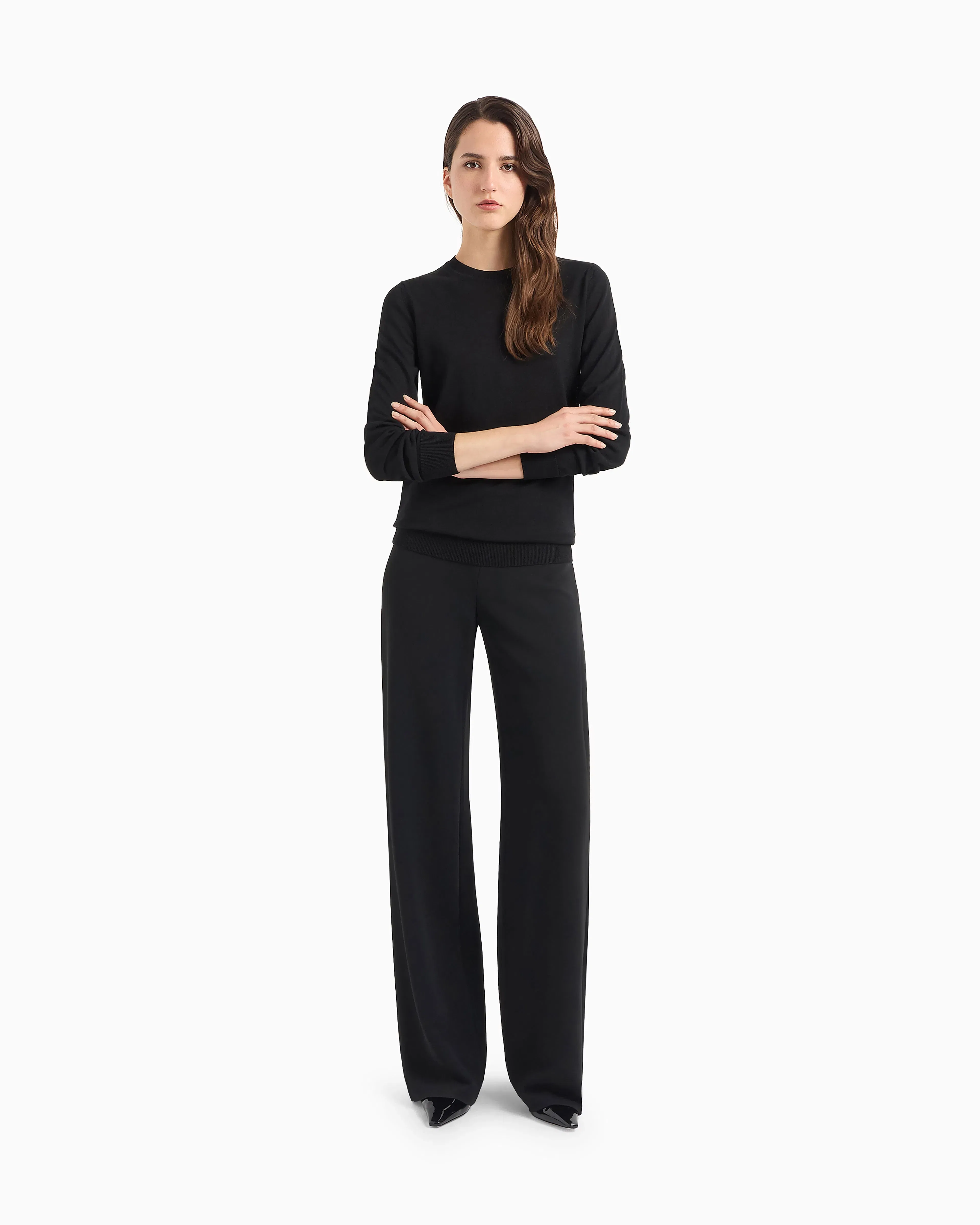 Emporio Armani Crew neck jumper in pure virgin wool with ribbed edges