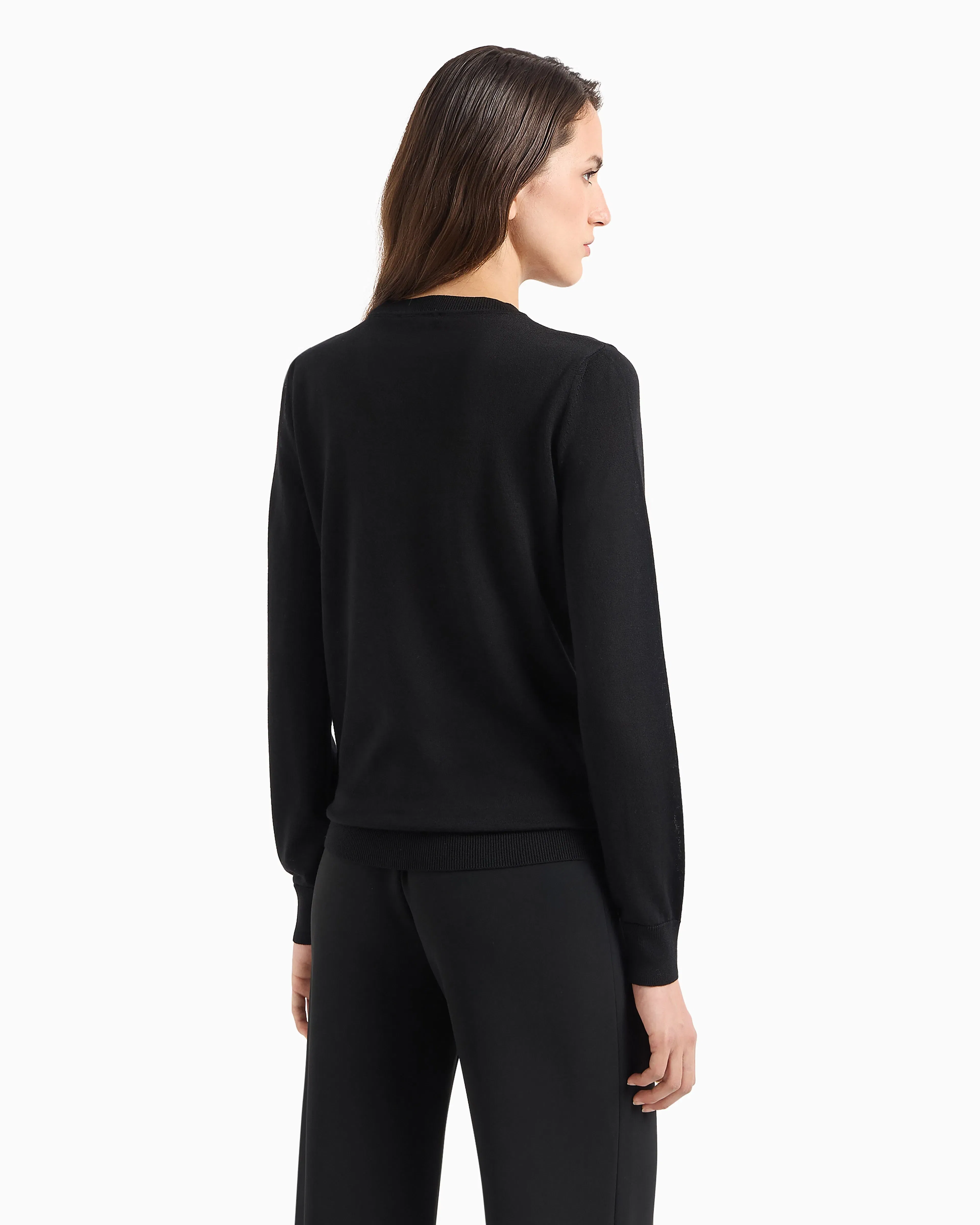 Emporio Armani Crew neck jumper in pure virgin wool with ribbed edges