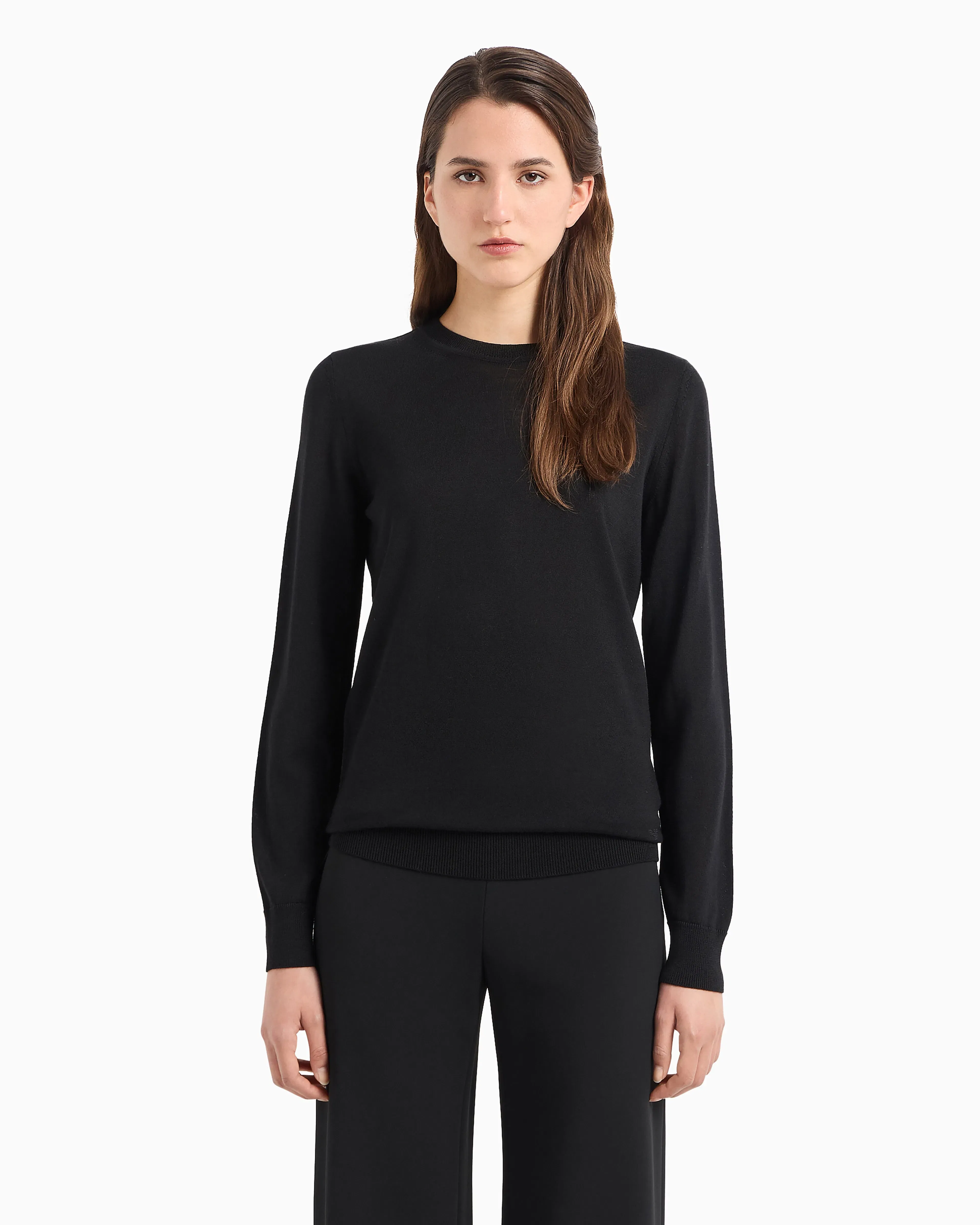 Emporio Armani Crew neck jumper in pure virgin wool with ribbed edges