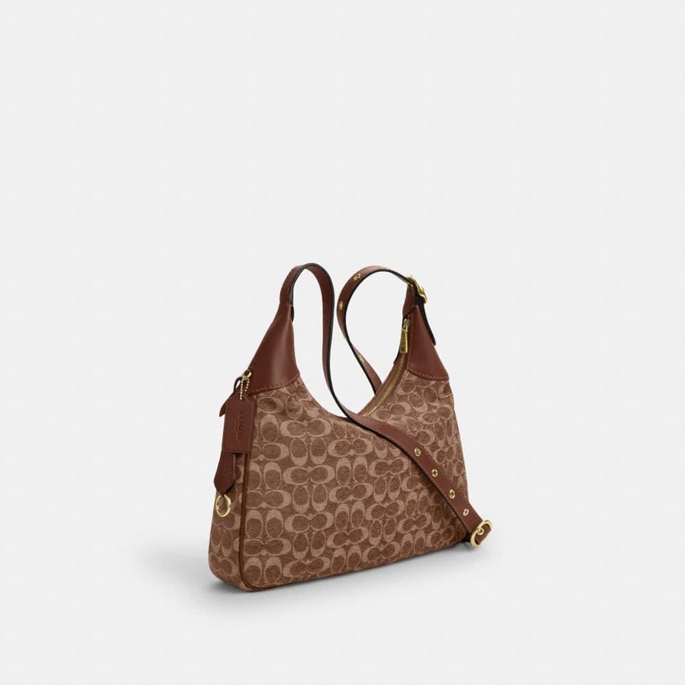 Coach Ella Shoulder Bag In Signature Chenille Gold Light Khaki Vintage Brown