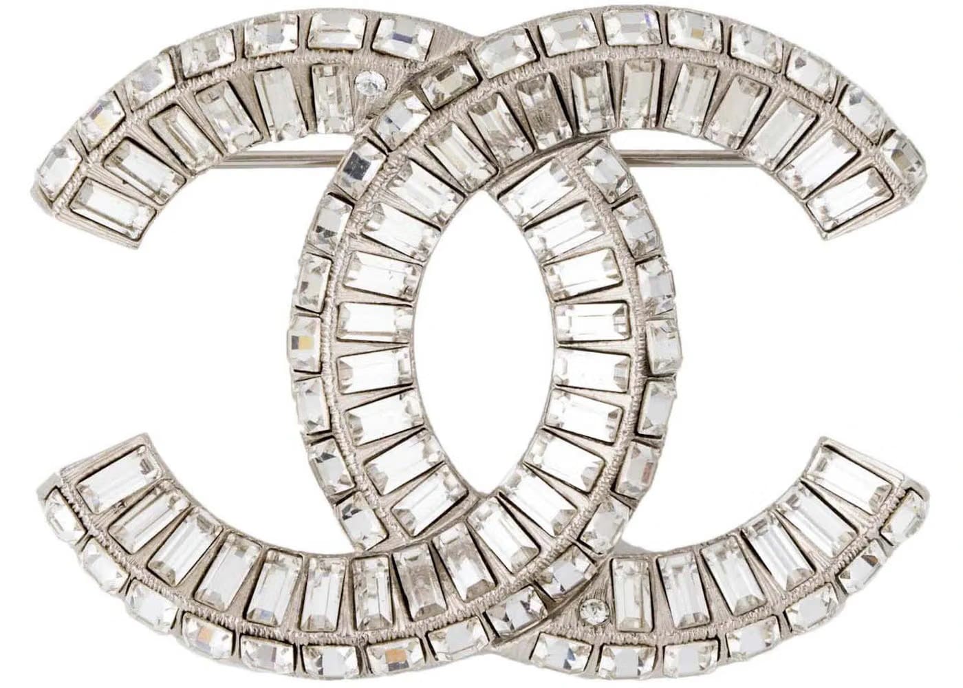 Chanel Strass Cc Brooch Silver