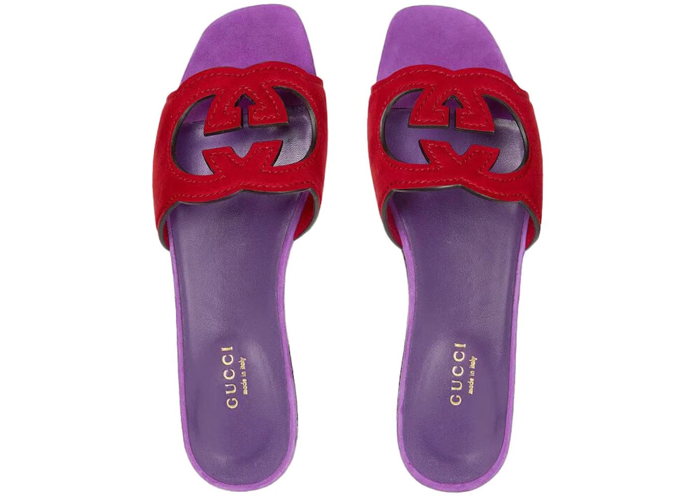 Gucci Interlocking G Cut Slide Sandal Red Purple Suede