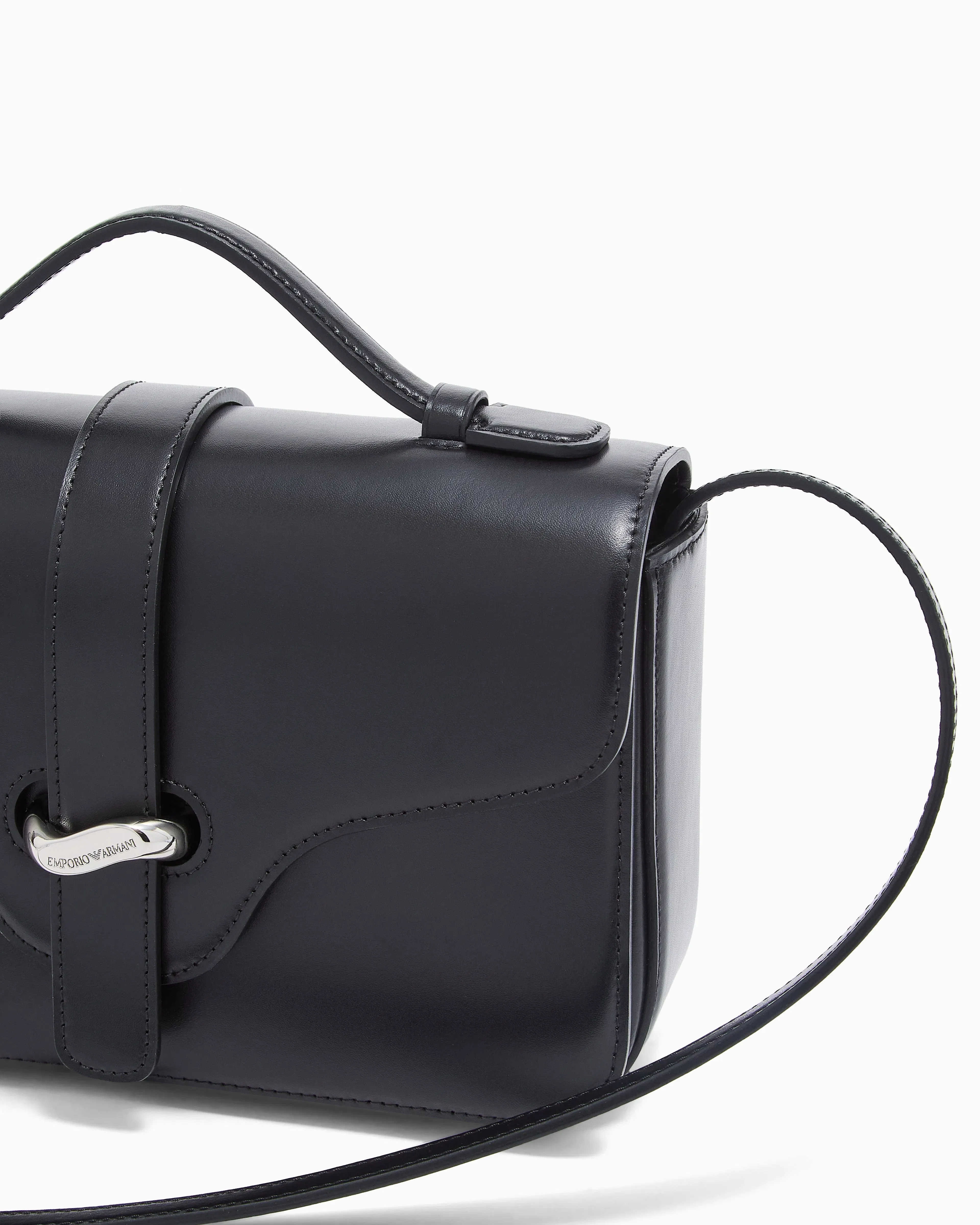 Emporio Armani Top handle bag in smooth leather with a metal clasp