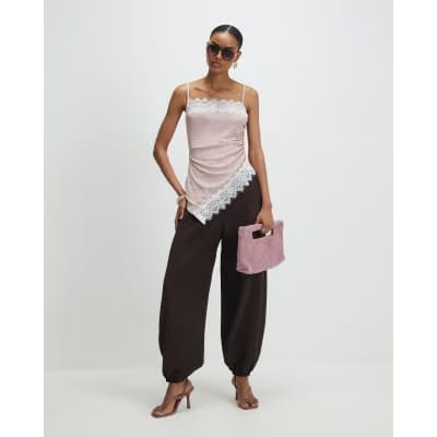 Pink Sleeveless Lace Trim Cami Top