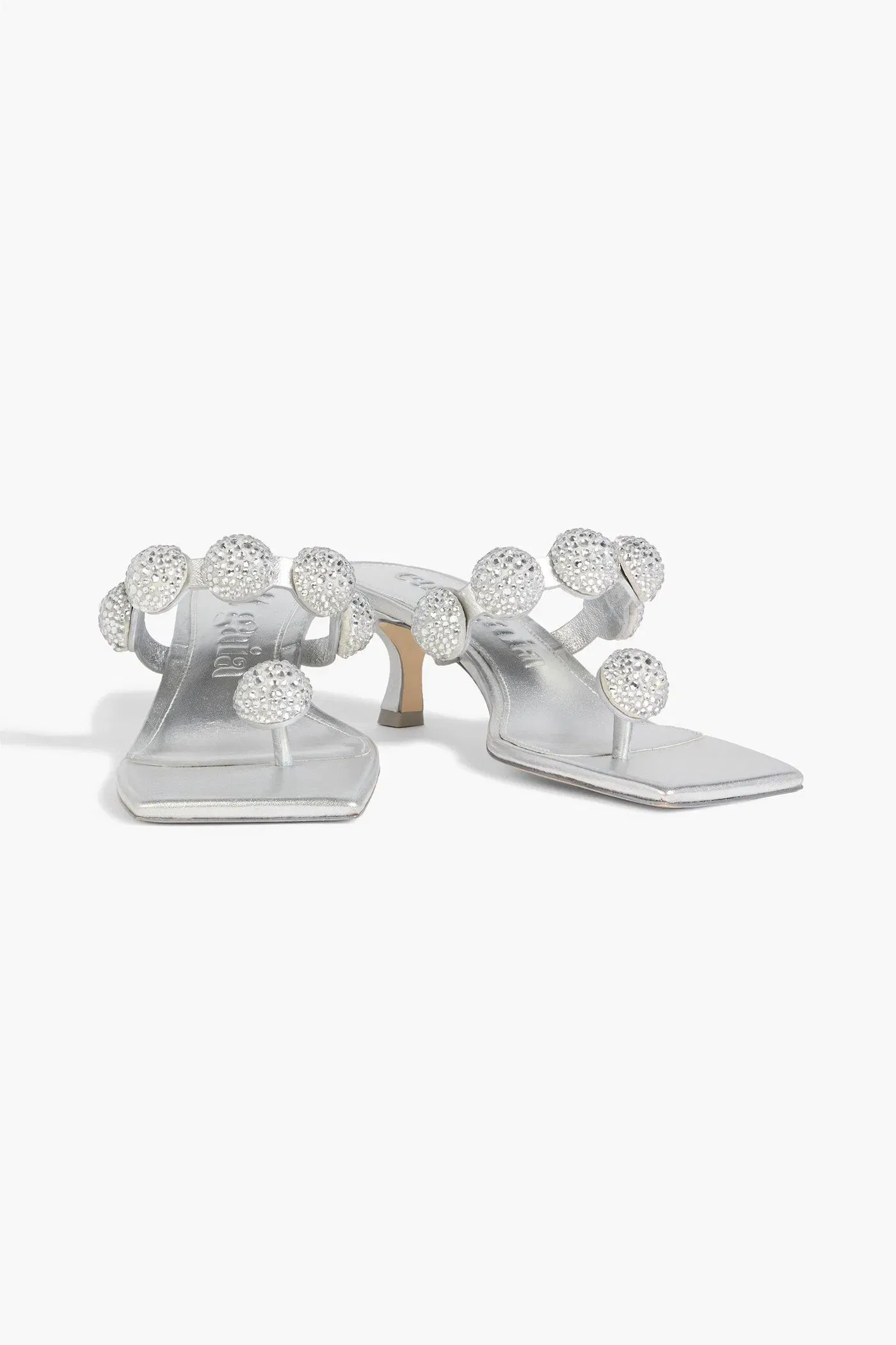 Cult Gaia Sarina Crystal-Embellished Metallic Leather And Suede Sandals Silver Women's