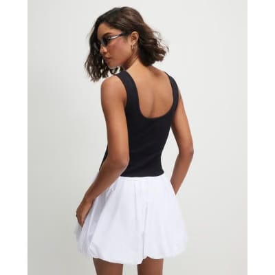 Black Sleeveless Floral Bubble Hem Mini Dress