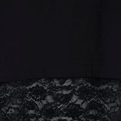 Black Short Sleeve Lace Hem T-shirt