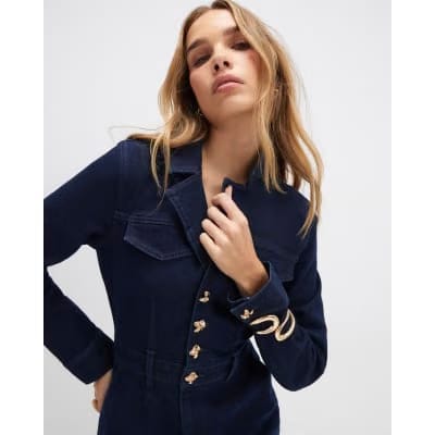 Blue Denim Wide Leg Jumpsuit