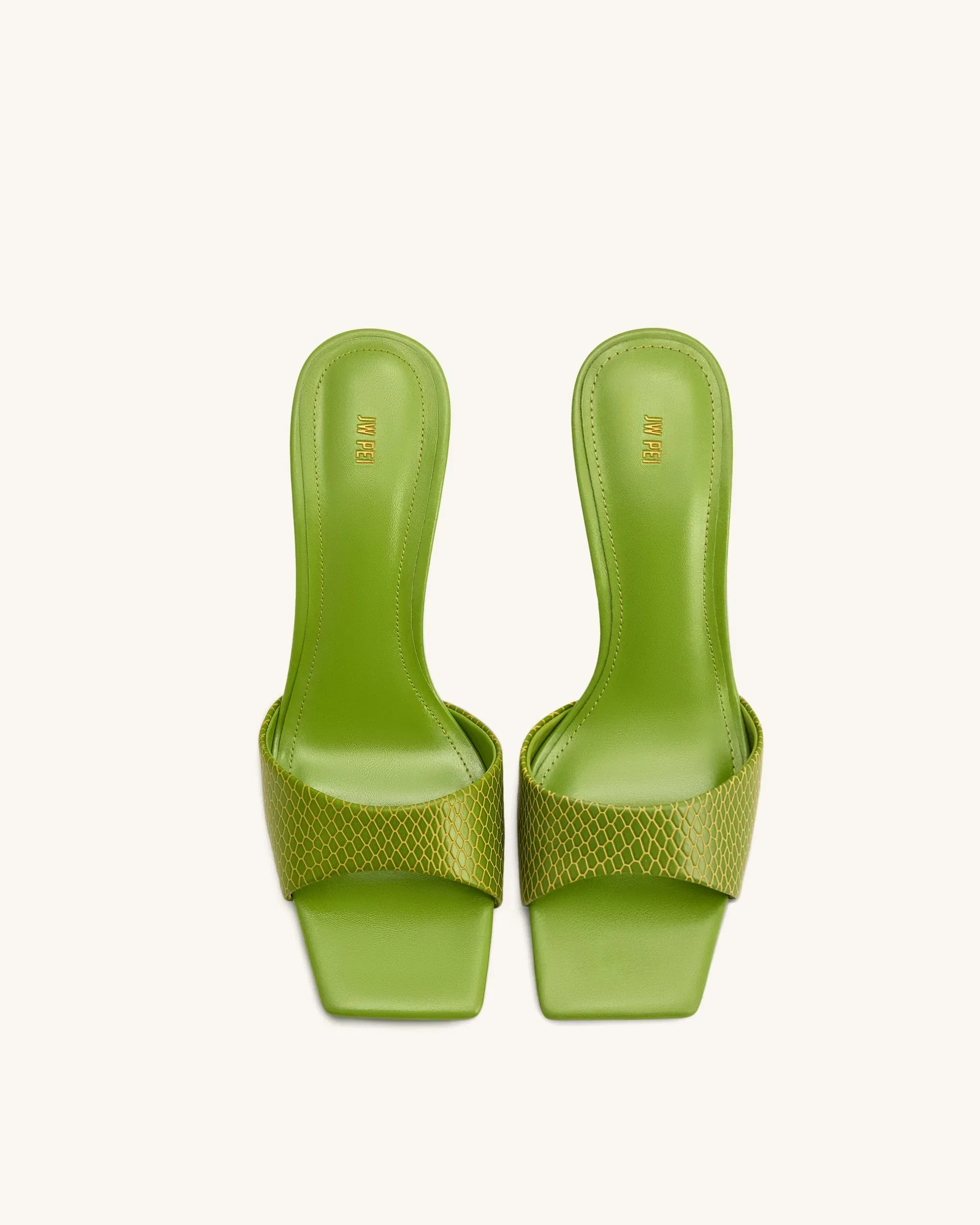 Hannah Snakeskin Heel Mules - Green