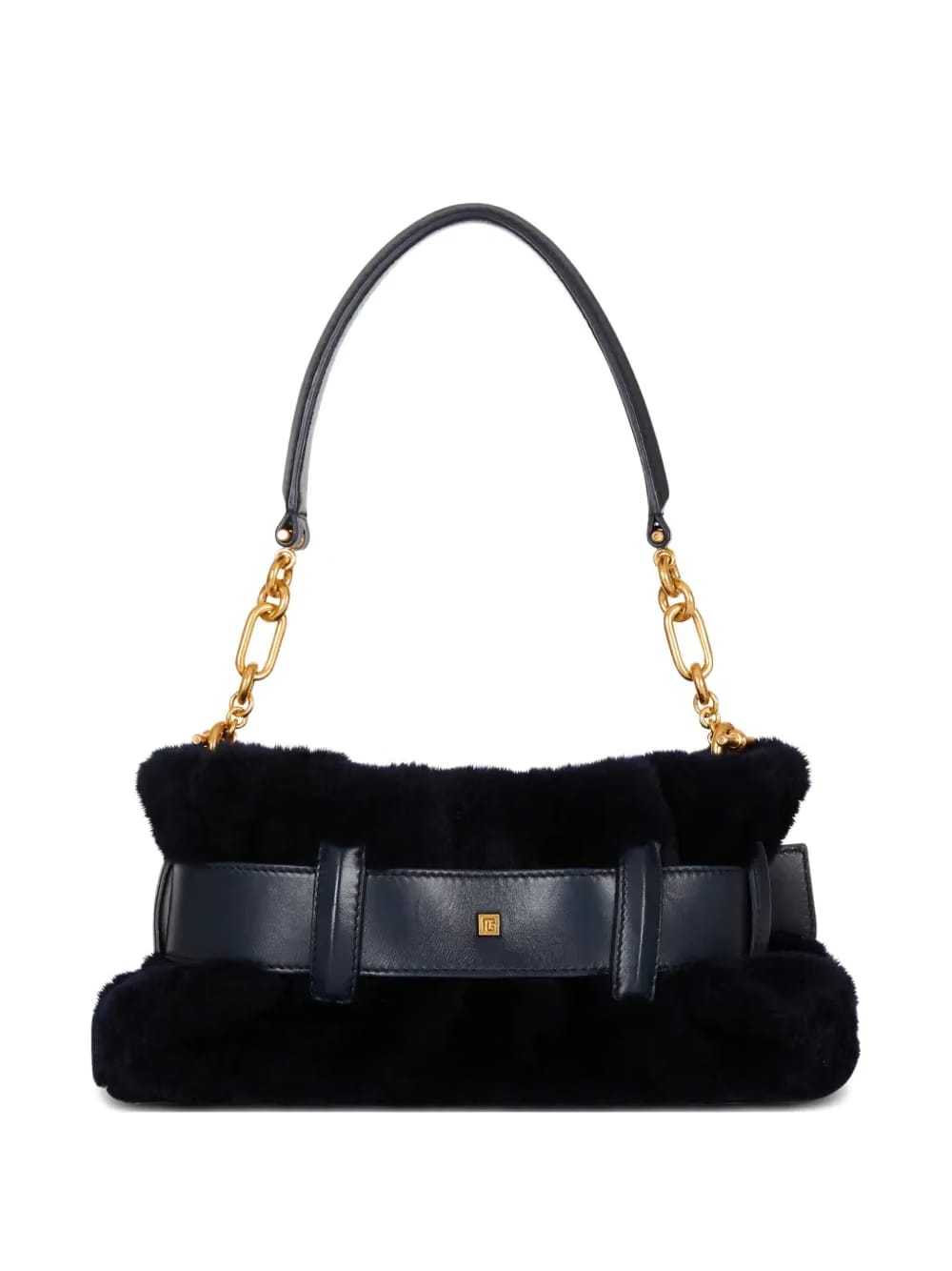 mini Anthem shearling buckle-detail clutch bag