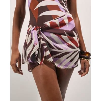 Brown Leaf Print Mini Sarong