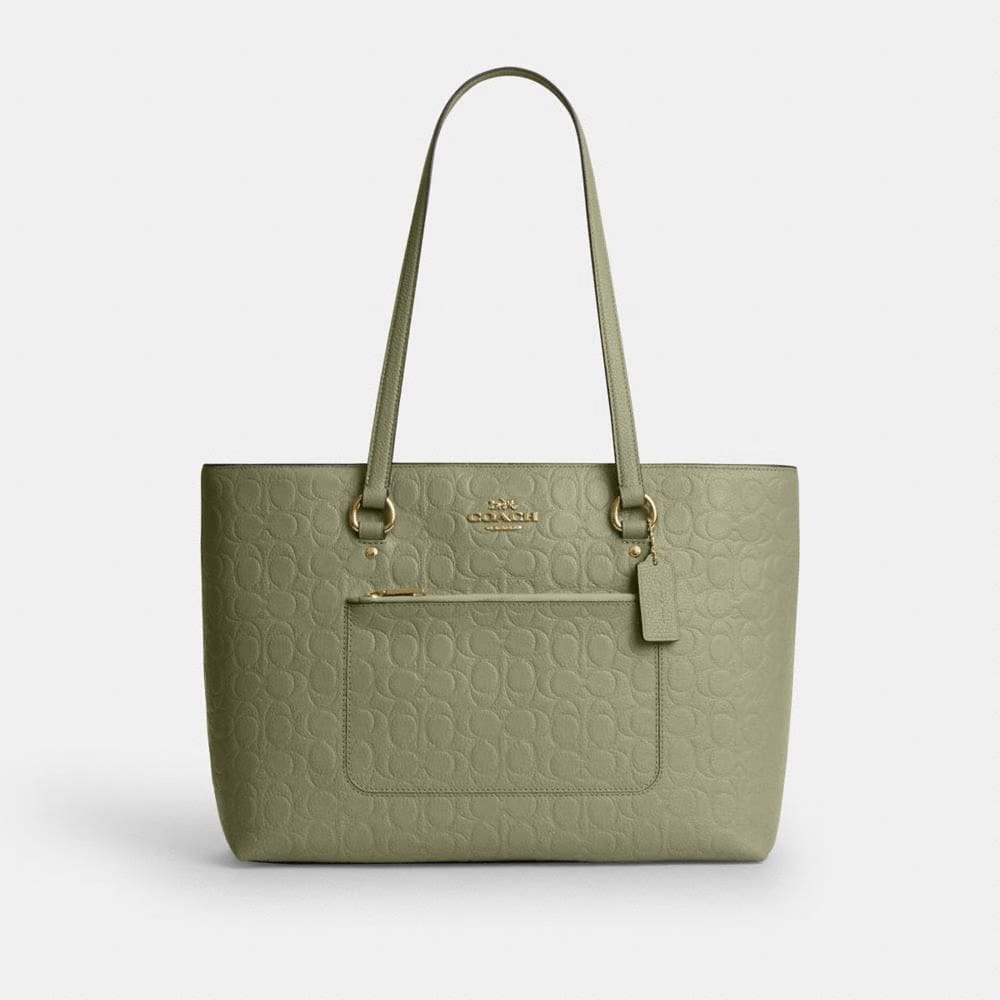 Coach Station Tote Bag In Signature Leather Gold Pistachio