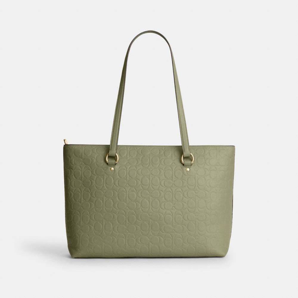 Coach Station Tote Bag In Signature Leather Gold Pistachio