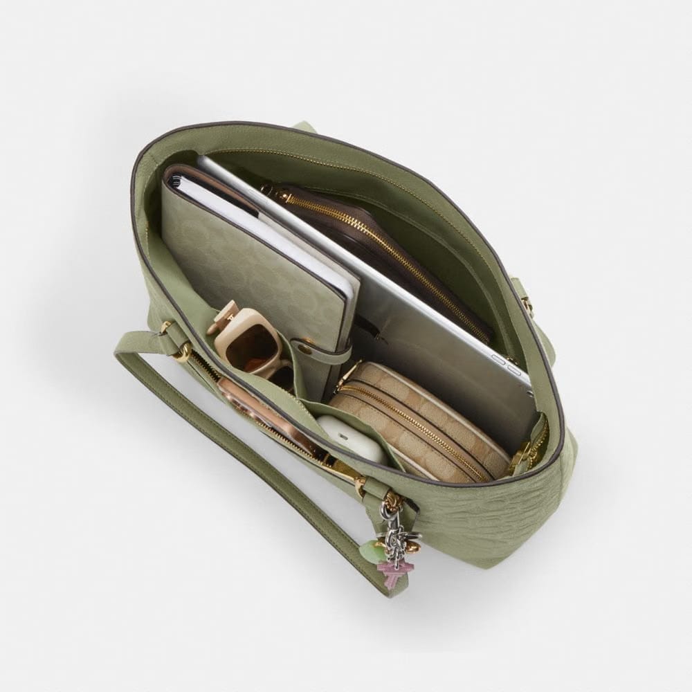Coach Station Tote Bag In Signature Leather Gold Pistachio