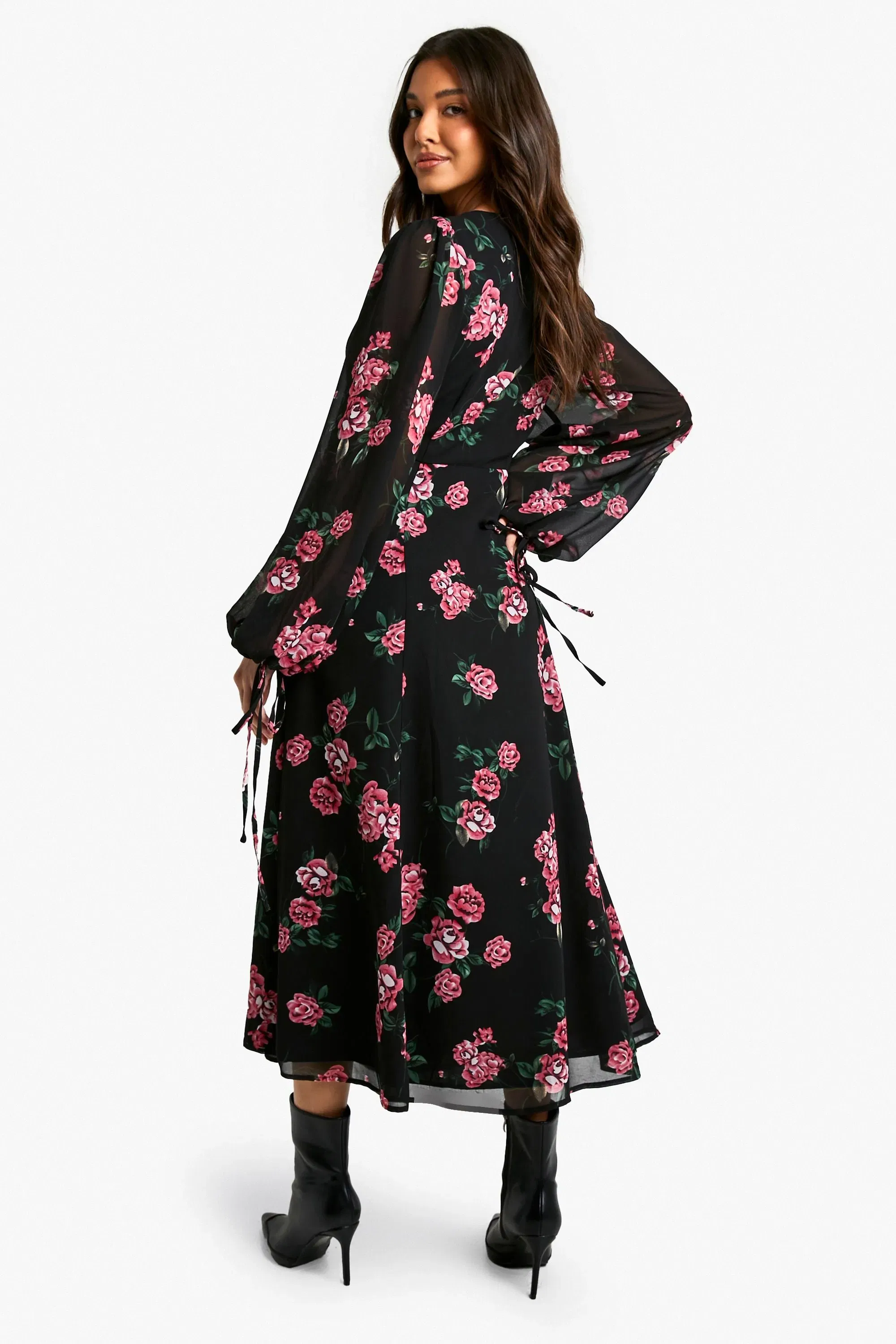 Floral Chiffon Ruched Waist Midaxi Dress