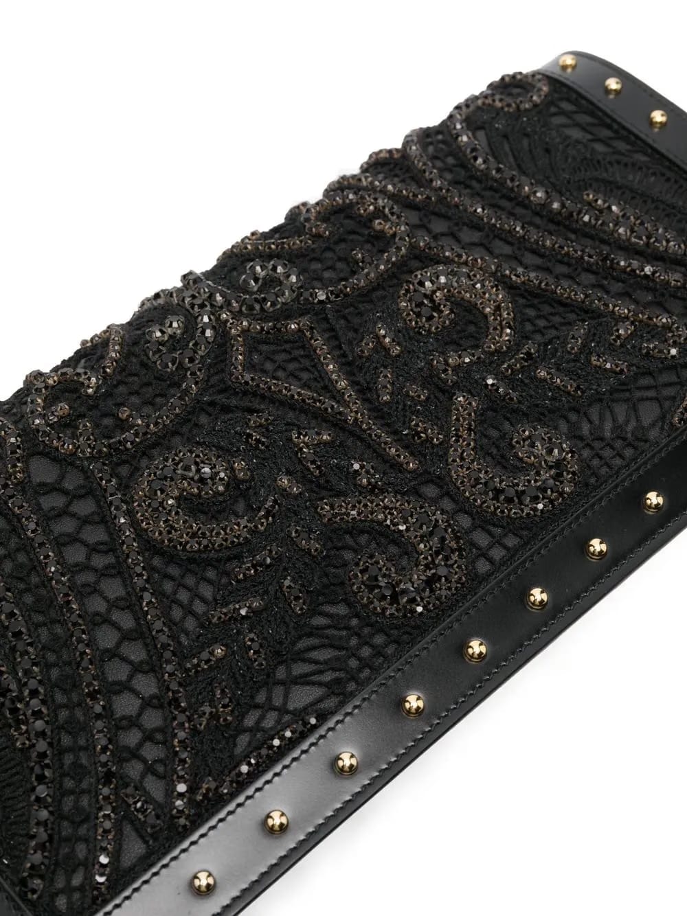 crystal-embroidered leather clutch bag