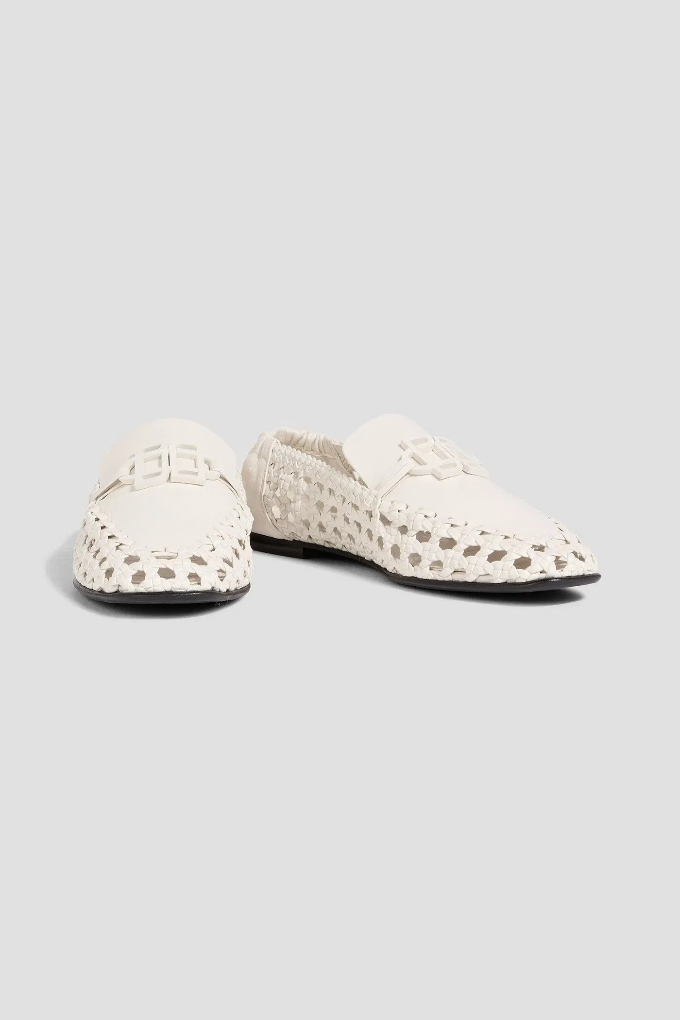 Simkhai Dion Embellished Woven Leather Loafers Off-White Women's