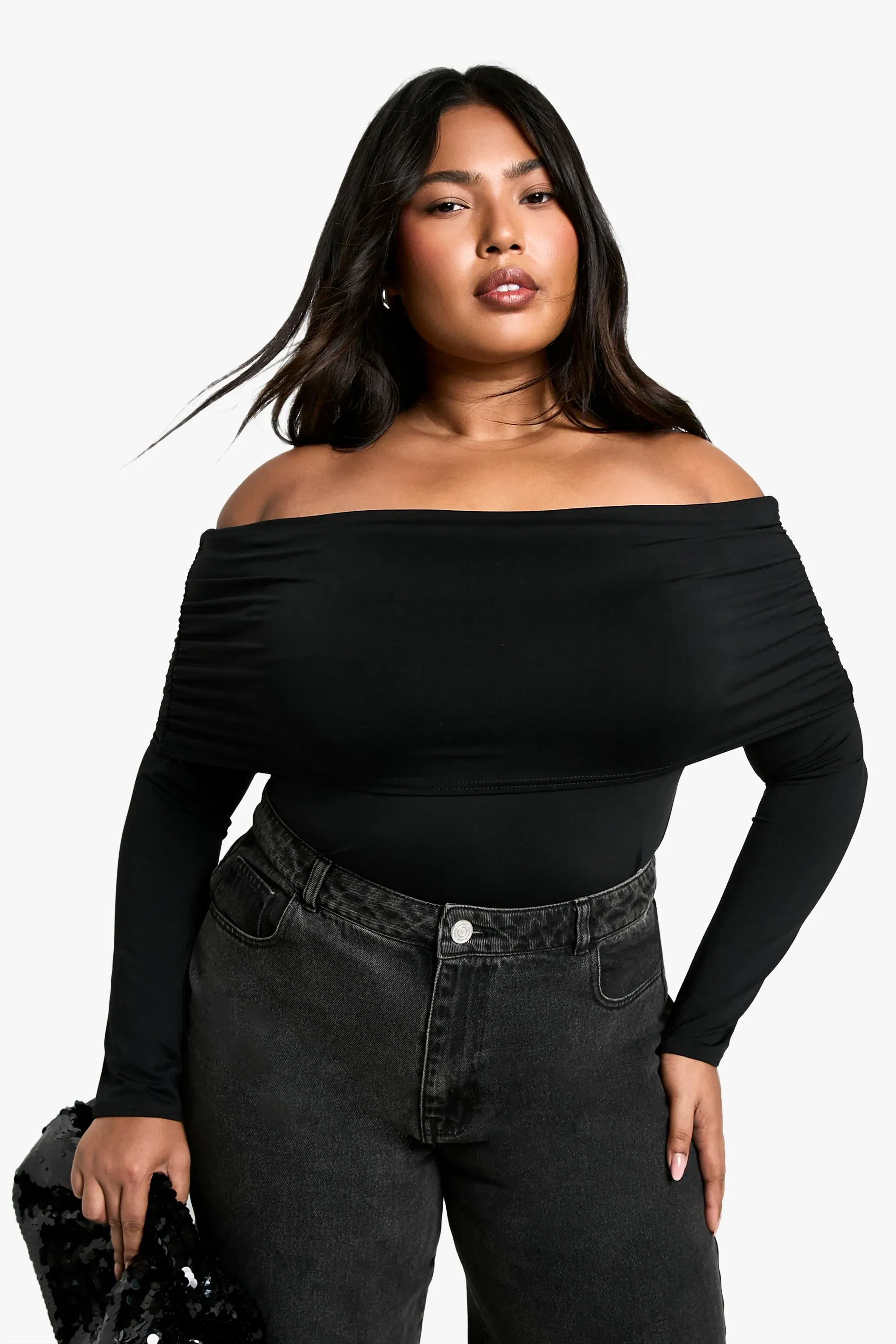 Plus Jersey Off Shoulder Top