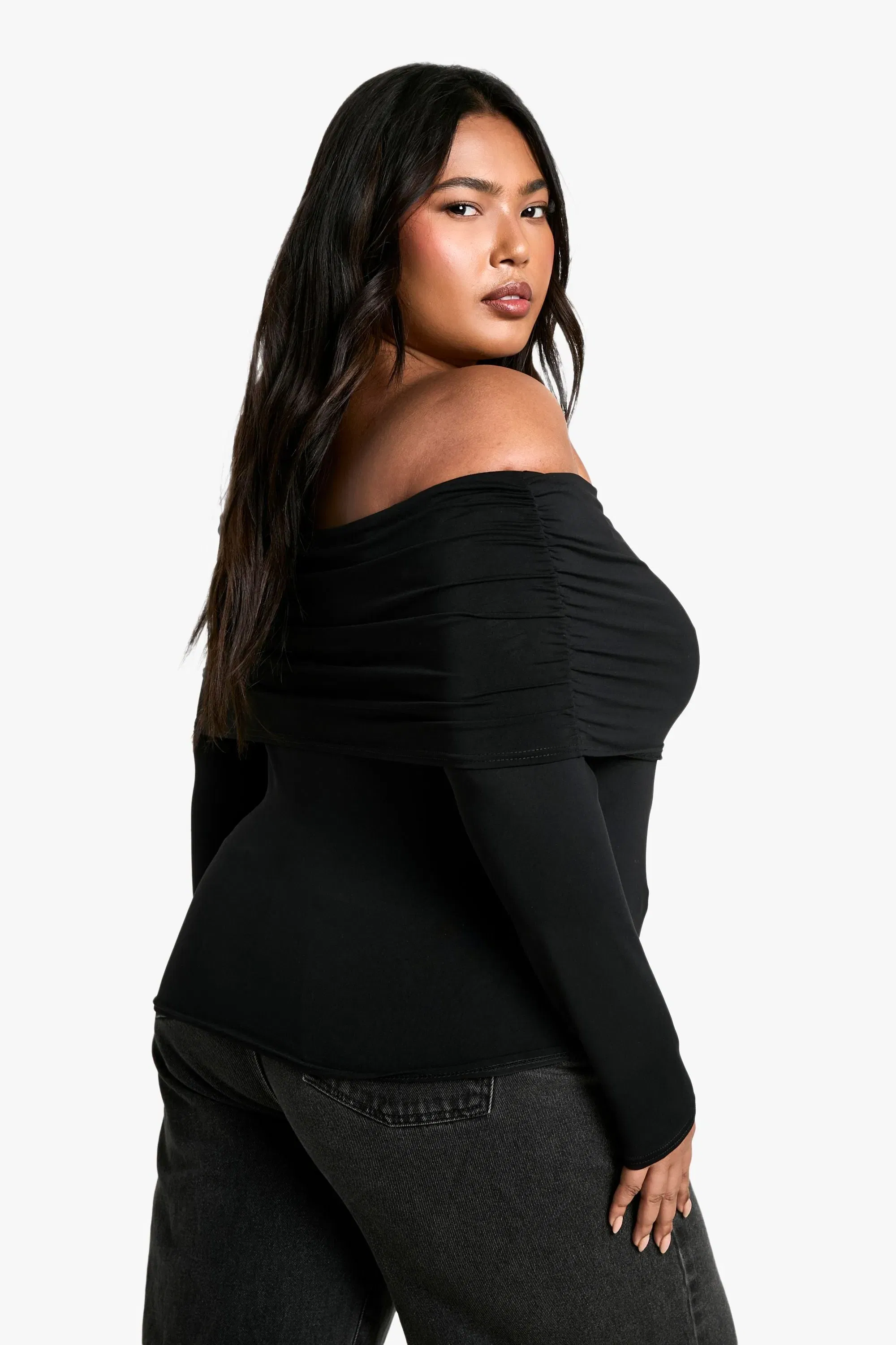 Plus Jersey Off Shoulder Top