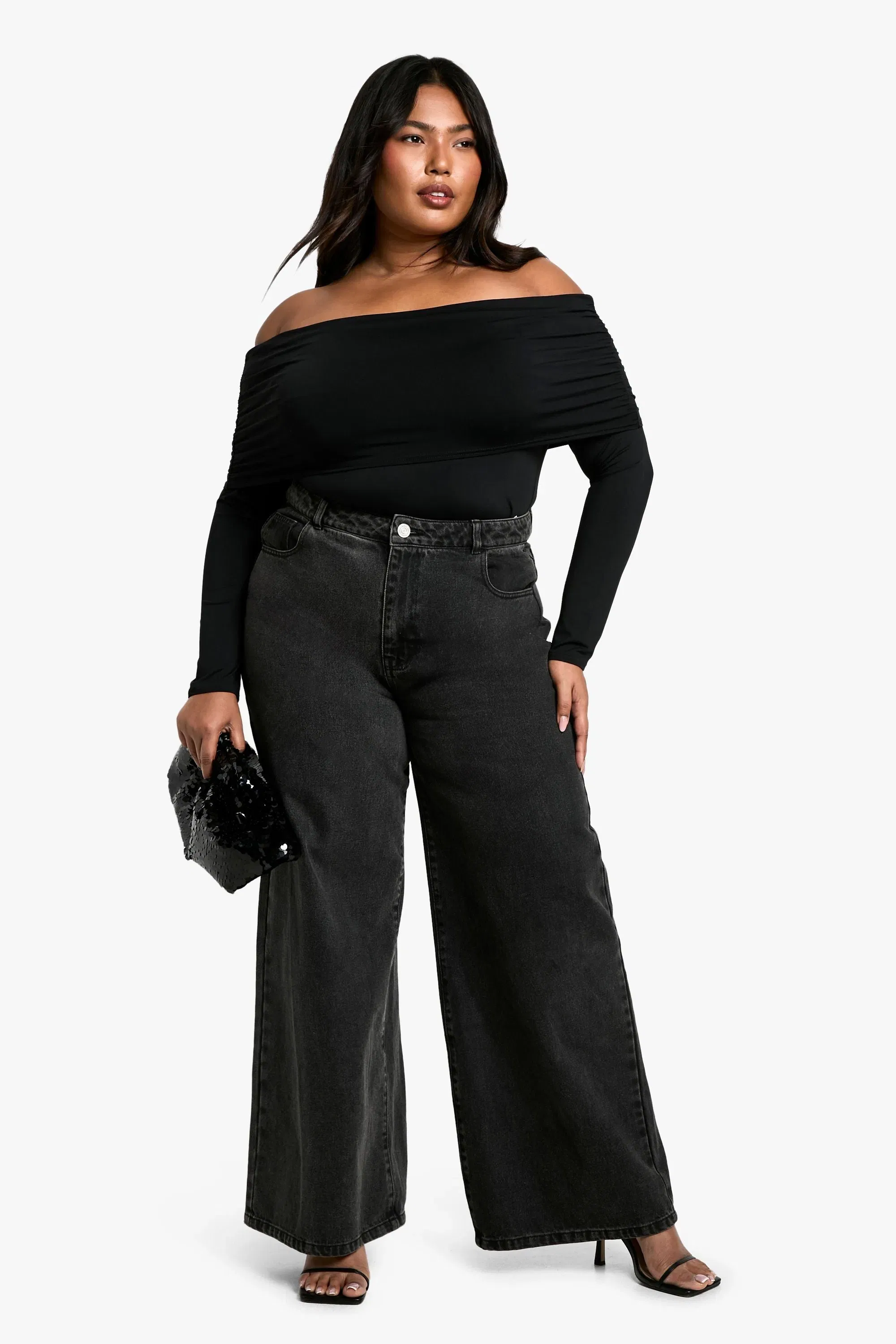 Plus Jersey Off Shoulder Top