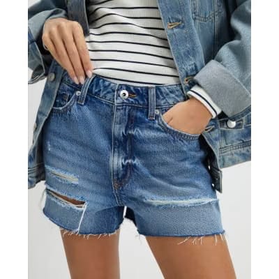 Blue Denim Ripped Shorts