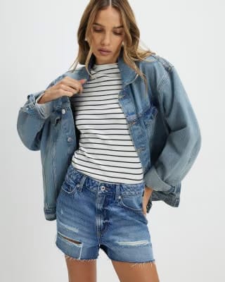 Blue Denim Ripped Shorts