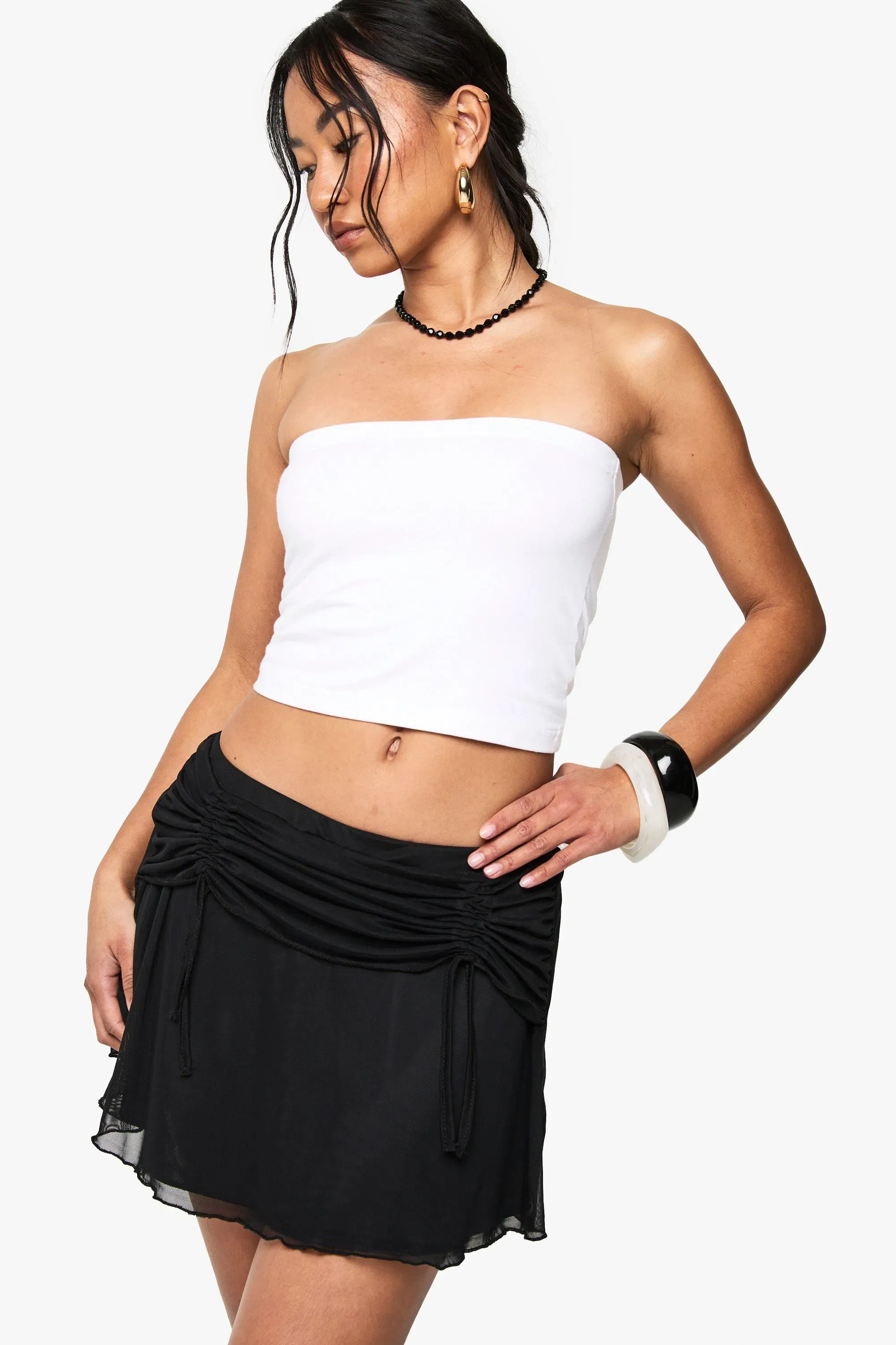 Mesh Ruched Front Flippy Skirt