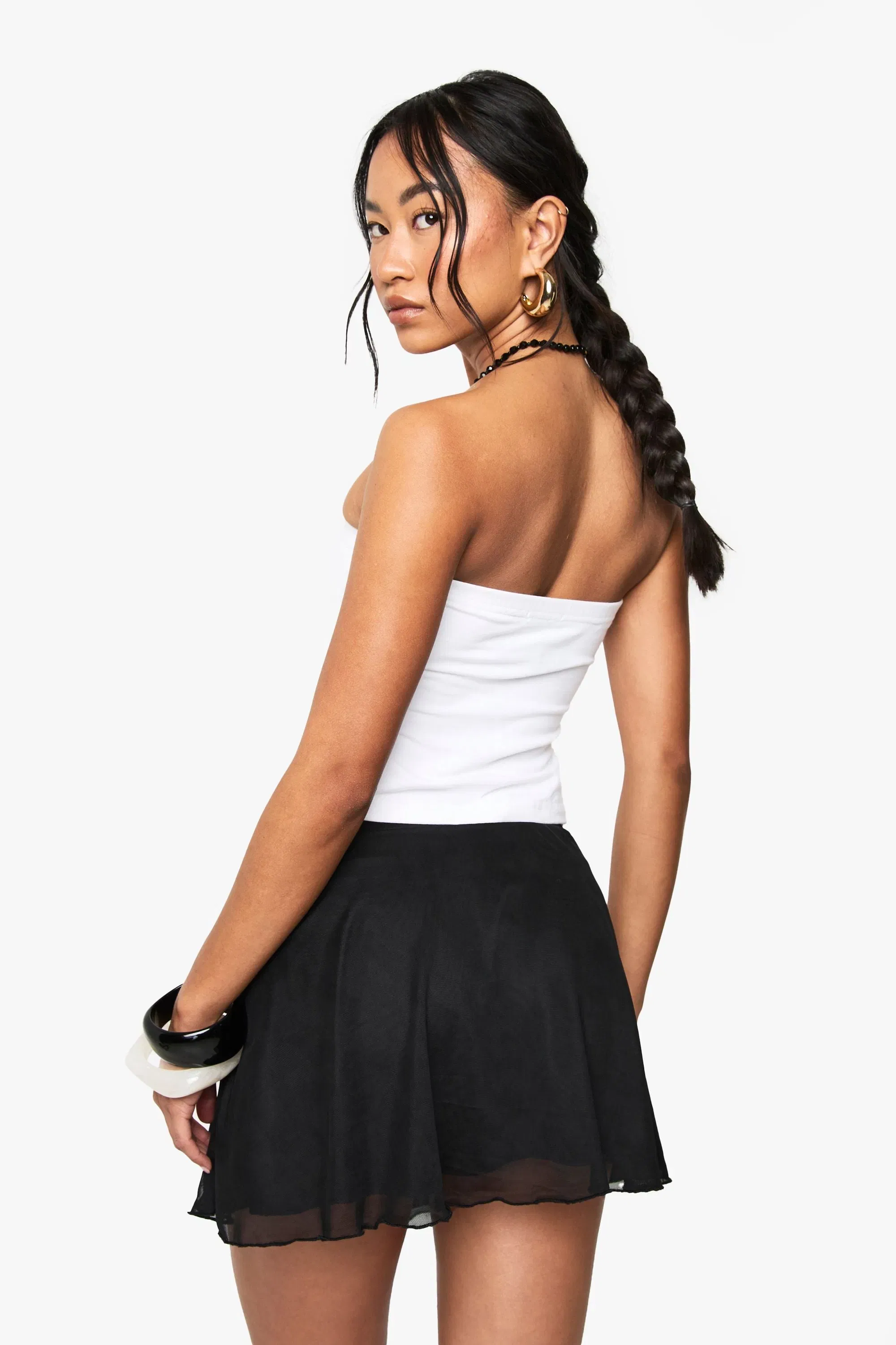 Mesh Ruched Front Flippy Skirt